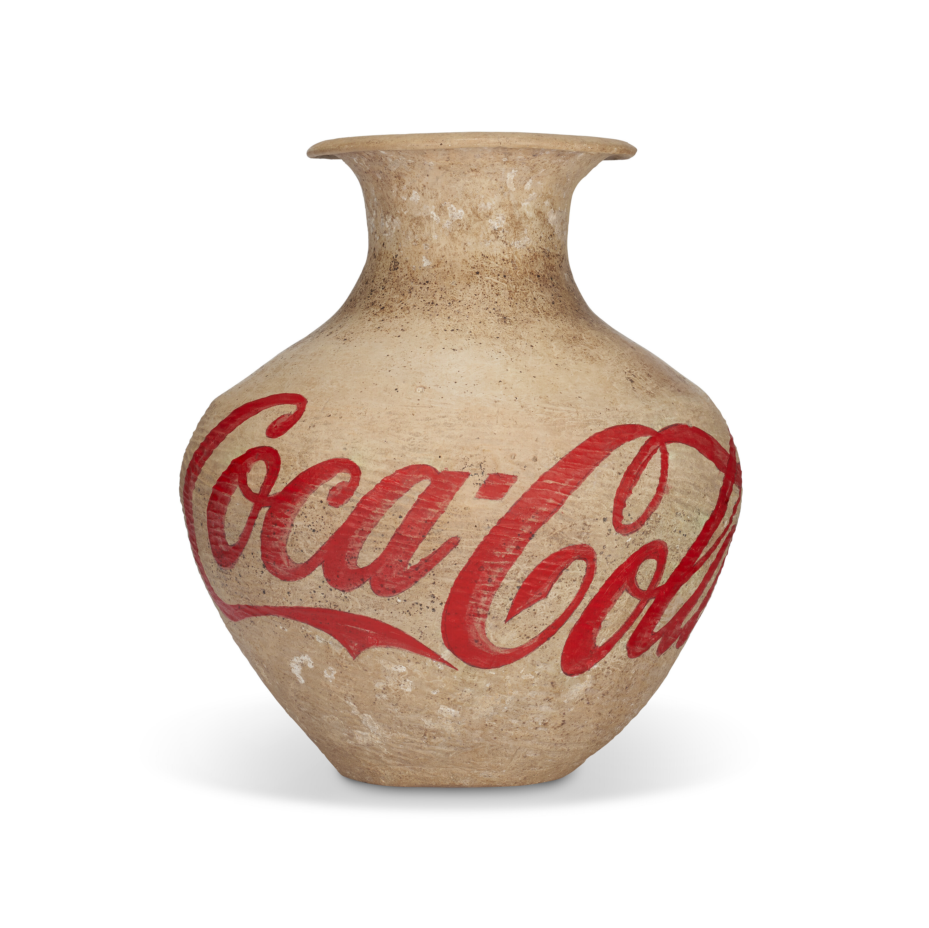 Ai Weiwei (b. 1957), Coca Cola Vase, 2011. Neolithic vase and paint. 12&frac12; x 12 x 12 in (32 x 30.5 x 30.5 cm). Sold for $302,400 in Post-War &amp; Contemporary Art Day Sale on 18 November at Christie&rsquo;s New York