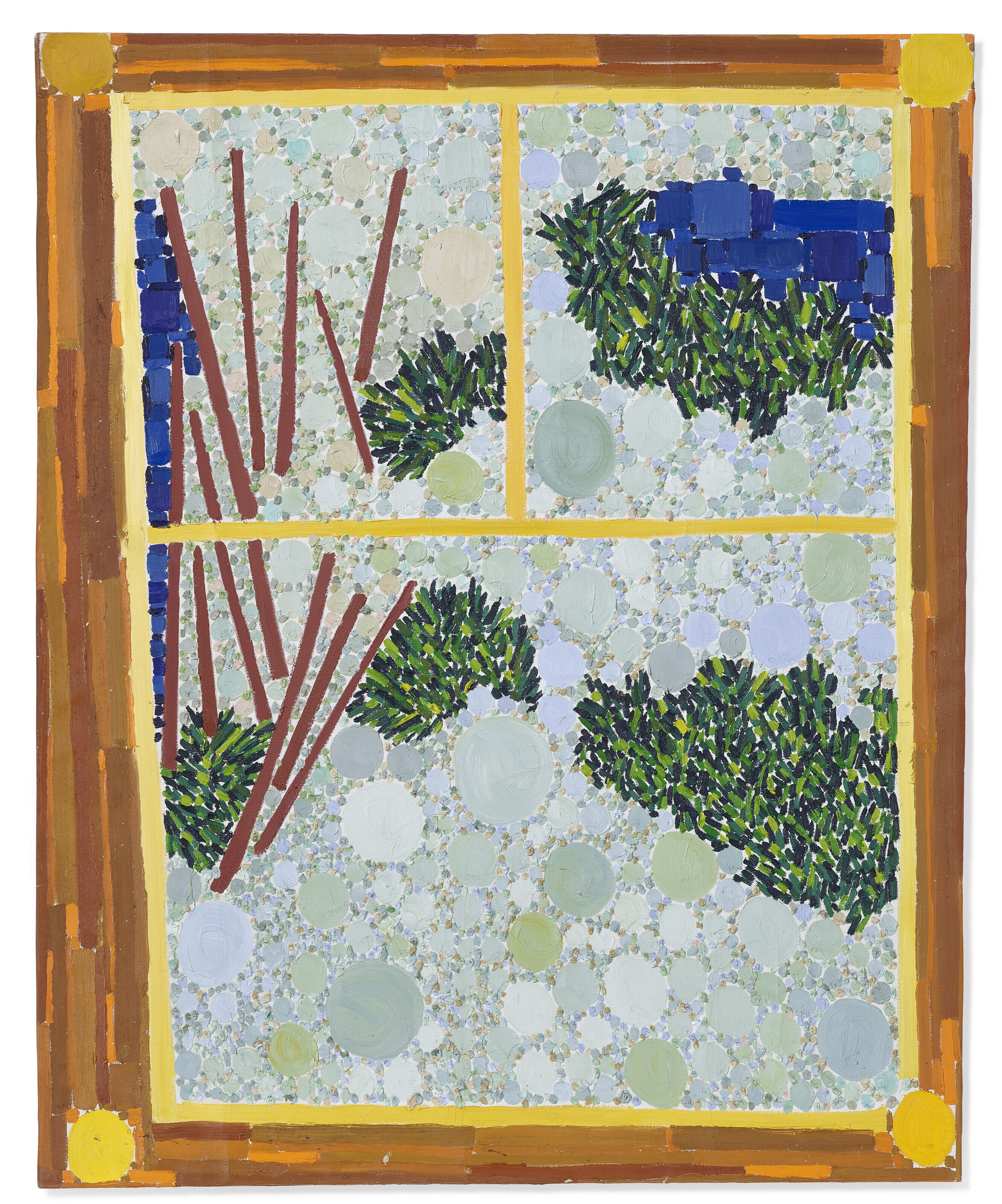 Lynne Drexler (1928-1999), Meadow Fog, 1980. Oil on canvas. 36 x 29 in (91.4 x 73.7 cm). Sold for $163,800 in First Open | Post-War &amp; Contemporary Art on 14 December 2022 at Christie&rsquo;s online