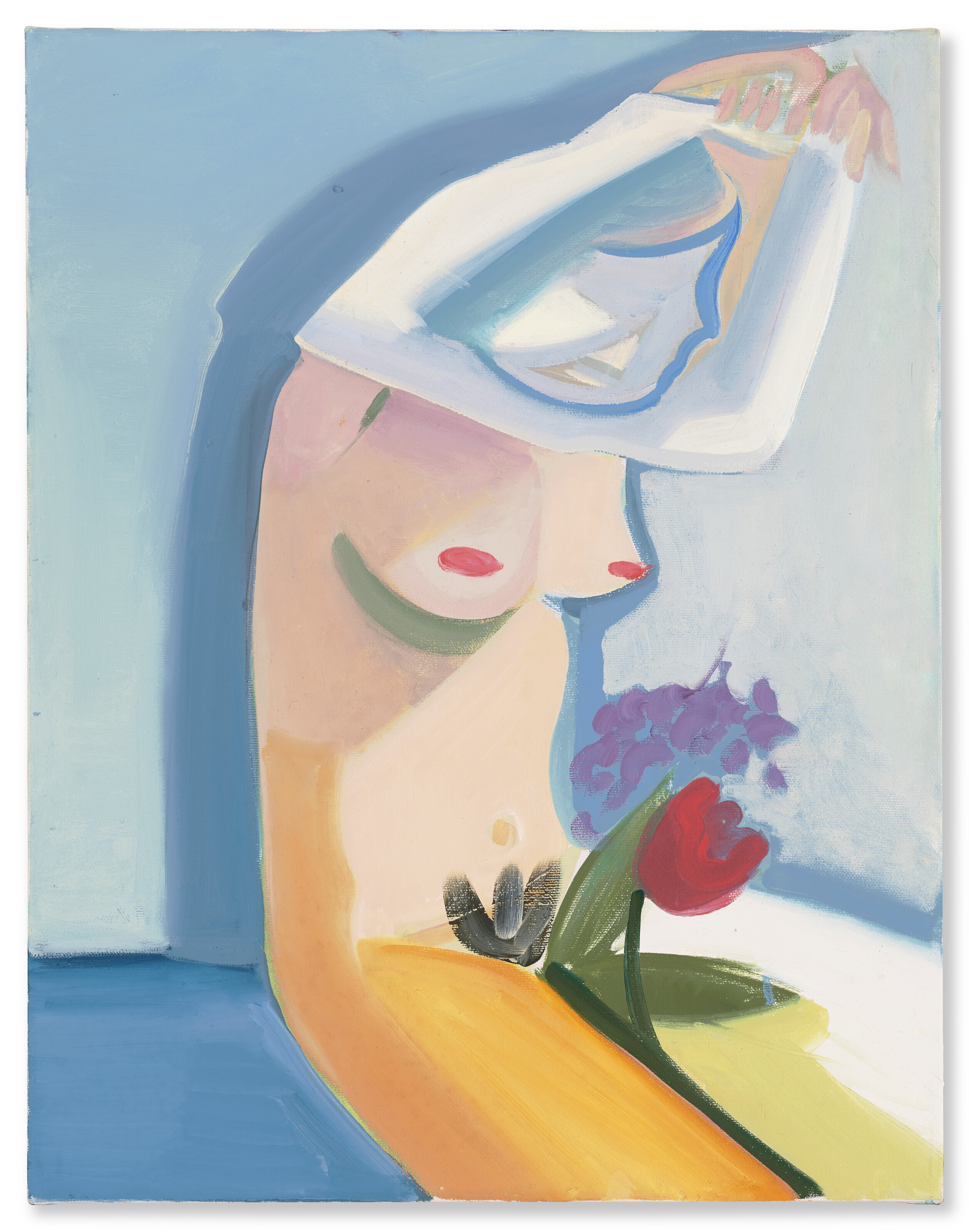 Danielle Orchard (b. 1985), Girl Removing Her Shirt Study, 2017. Oil on canvas. 18 x 14 in (45.7 x 35.6 cm). Sold for $18,900 in First Open | Post-War &amp; Contemporary Art on 14 December 2022 at Christie&rsquo;s online