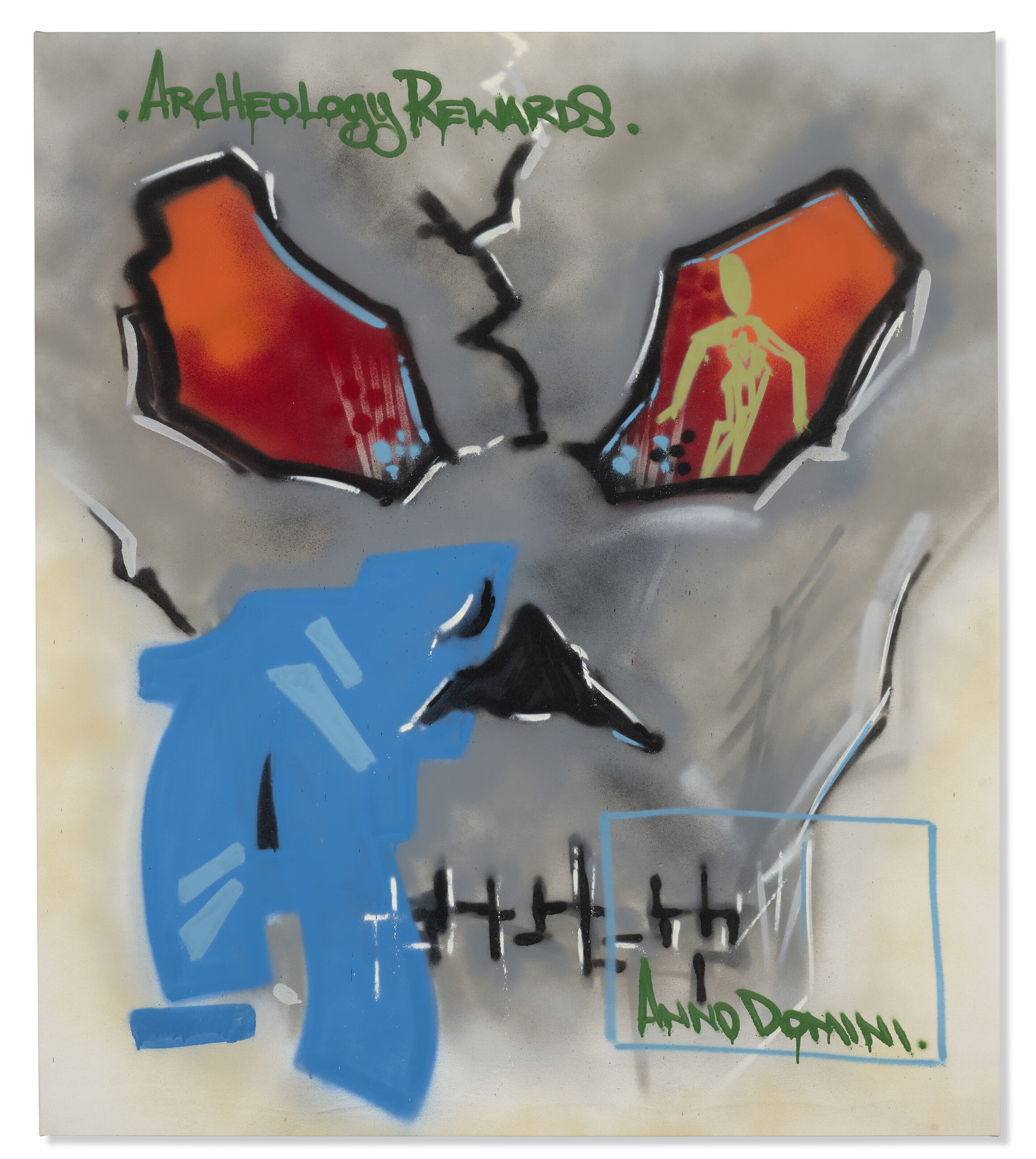 Dondi (1963-1998), Archeology Rewards, 1983. Spray enamel on canvas. 58&frac12;x 51 in (148.6 x 129.5 cm). Estimate: $70,000-$100,000. Offered in First Open | Post-War &amp; Contemporary Art on 1-14 December 2022 at Christie&rsquo;s online