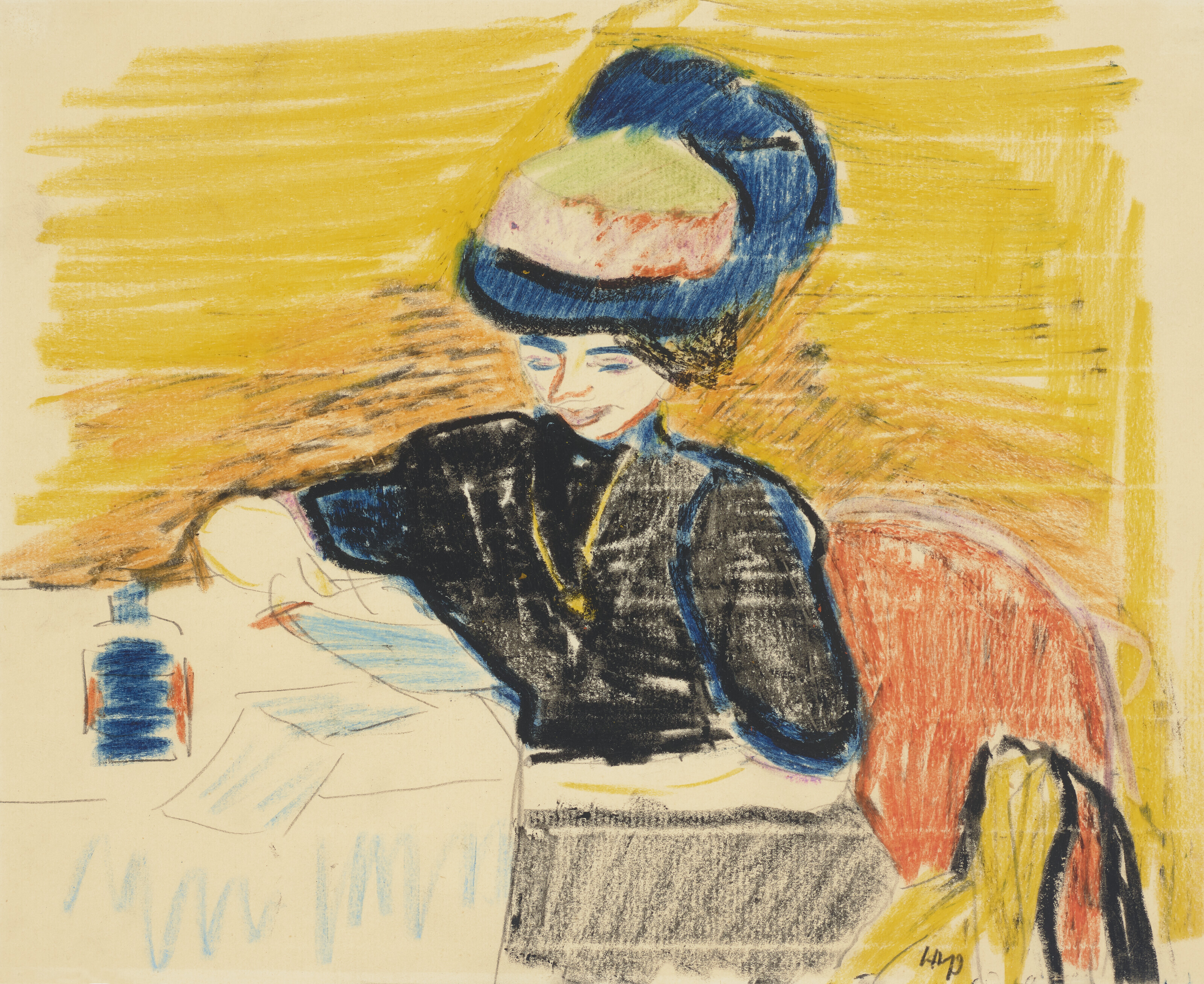 Max Pechstein (1881-1955), Lesende dame, c. 1910.&nbsp;Pastel, coloured wax crayons and pencil on paper. 8 &frac34; x 11 &frac14; in (22.2 x 28.6 cm). Estimate: $25,000-35,000. Offered in&nbsp;Impressionist &amp; Modern Works on Paper on 19 November at Christie&rsquo;s New York