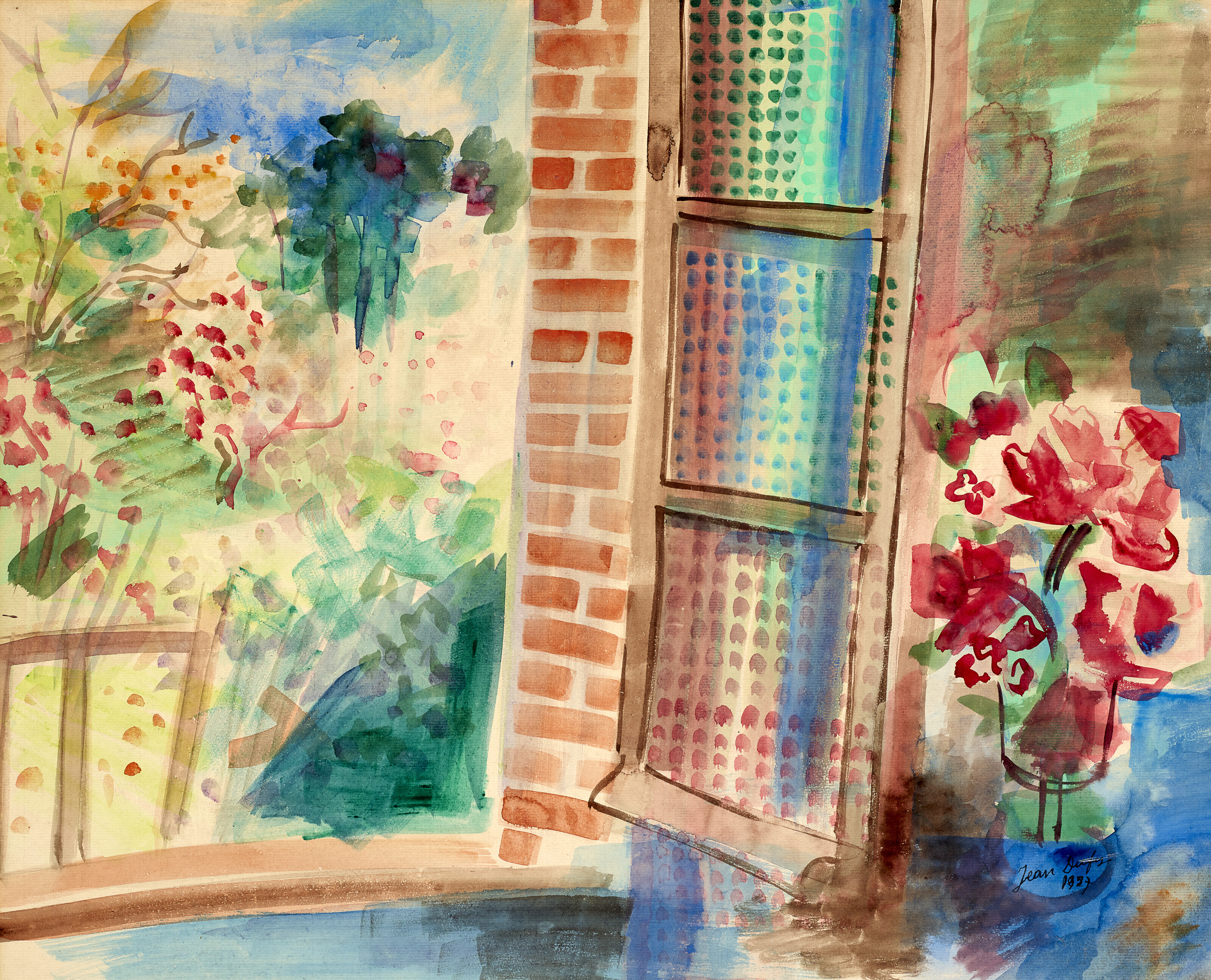JEAN DUFY (1888-1964), Vue du jardin par la fenêtre | Christie's