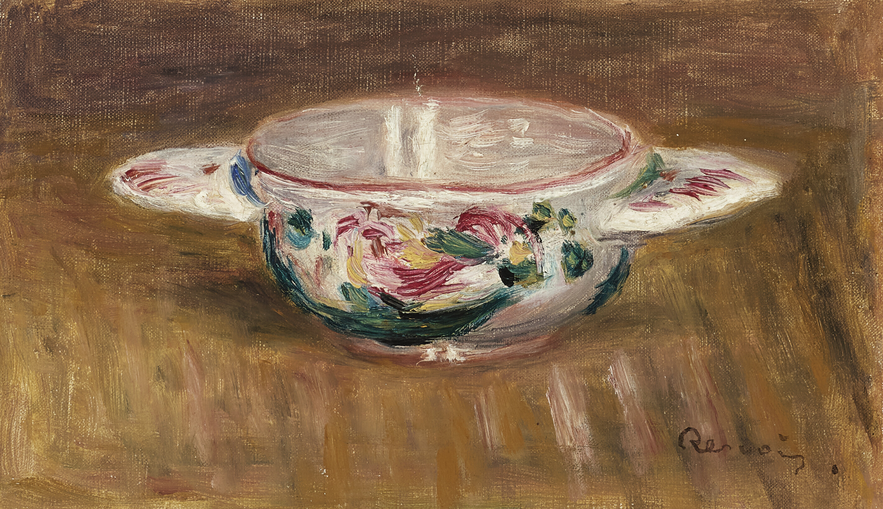 Pierre-Auguste Renoir (1841-1919), Petite soupi&egrave;re,&nbsp;c. 1910-1912. Oil on canvas. 6 &frac12; x 10 ⅞ in (16.5 x 27.6 cm). Sold for $189,000 in Impressionist &amp; Modern Art Day Sale on 19 November at Christie&rsquo;s New York