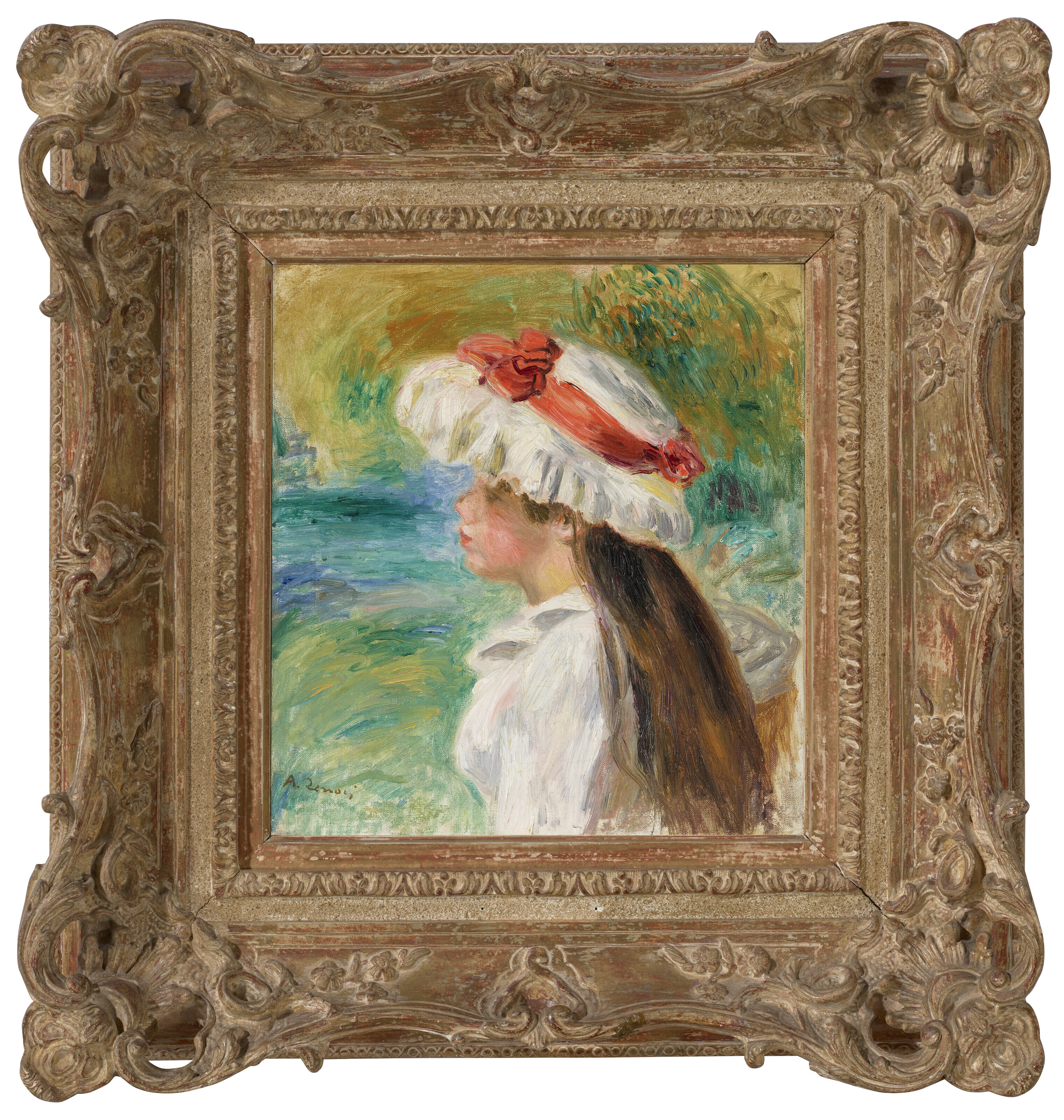PIERRE-AUGUSTE RENOIR (1841-1919), Tête de jeune fille coiffée d