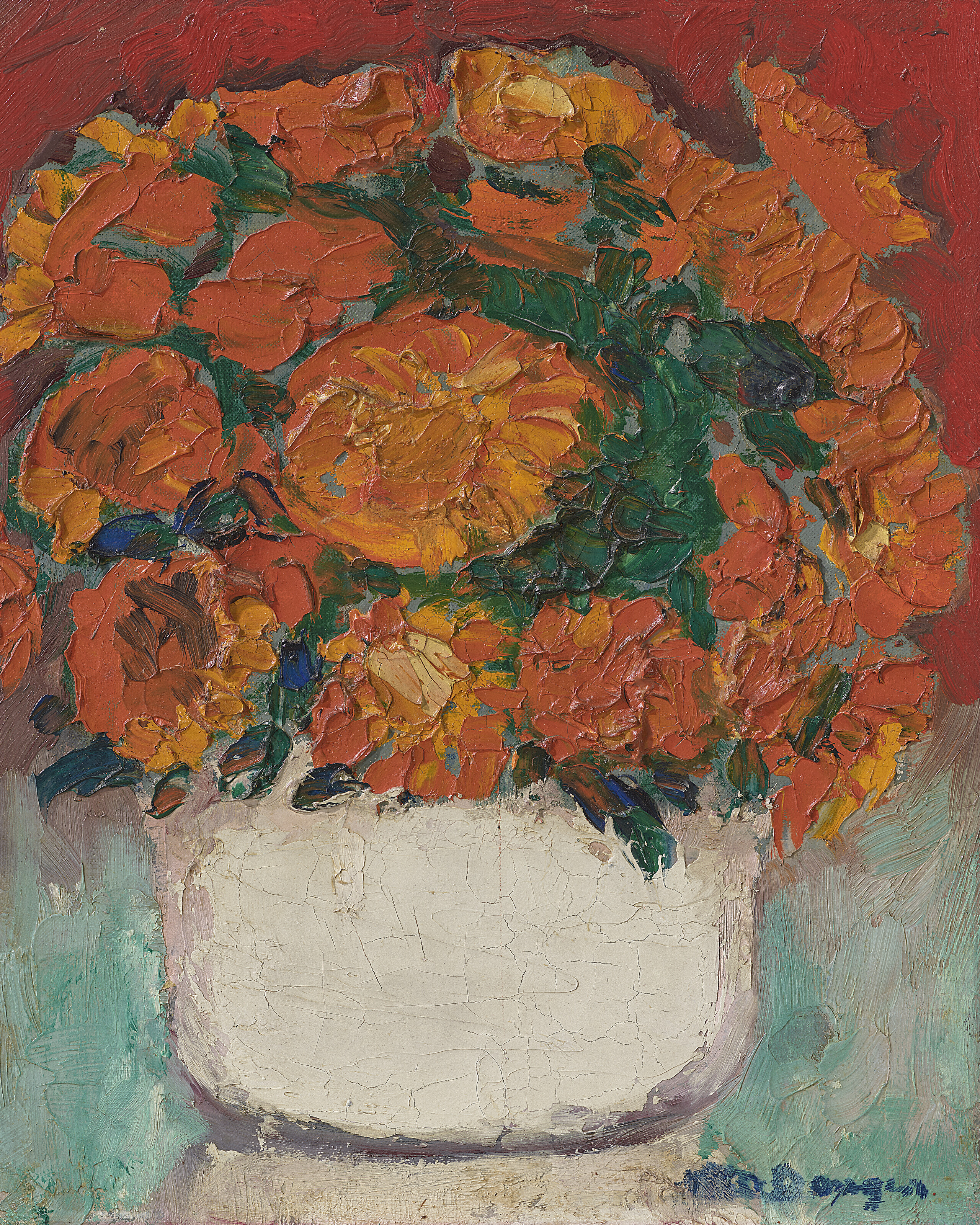 Kees van Dongen (1877-1968), Vase de fleurs, c. 1924-1930. Oil on canvas. 10 ⅝ x 8 &frac34; in (27 x 22.3 cm). Sold for $63,000 in Impressionist &amp; Modern Art Day Sale on 19 November at Christie&rsquo;s New York