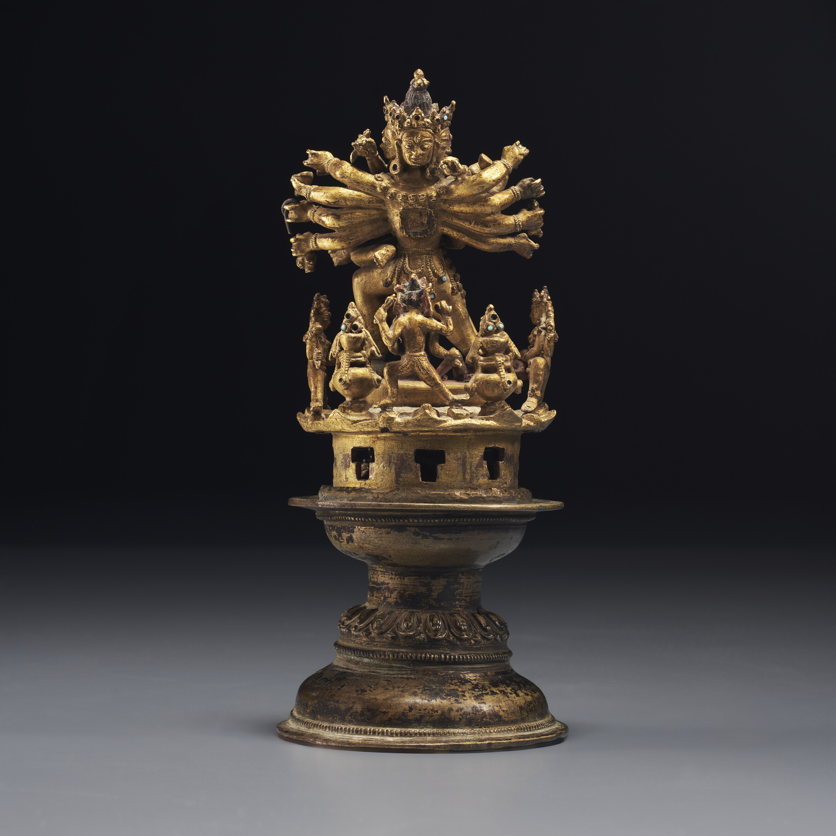 A VERY RARE GILT-COPPER FIGURAL LOTUS MANDALA OF CHAKRASAMVARA