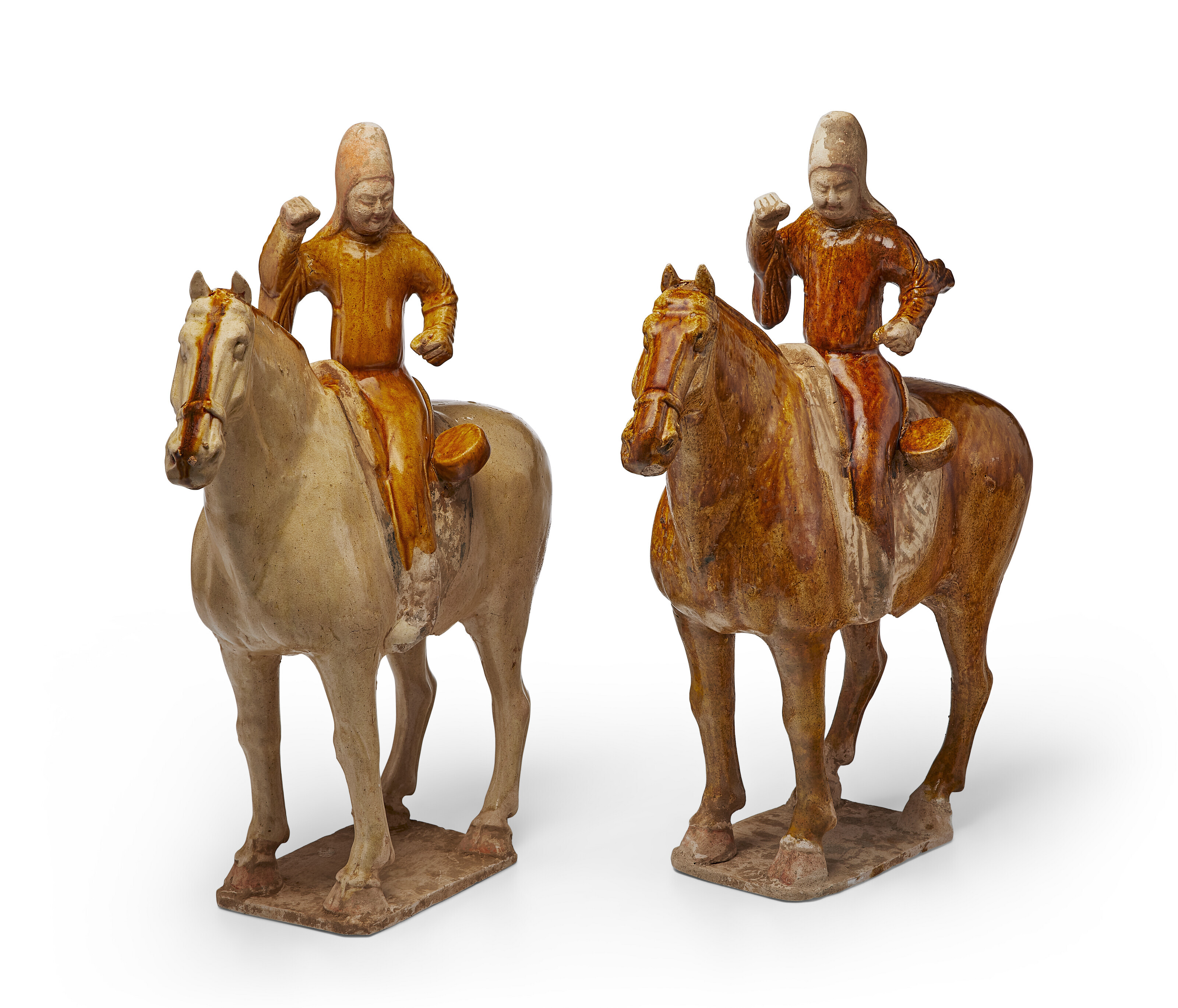 中国 唐時代 加彩式人騎馬俑 八世紀 【鑑定書付】 箱付 唐