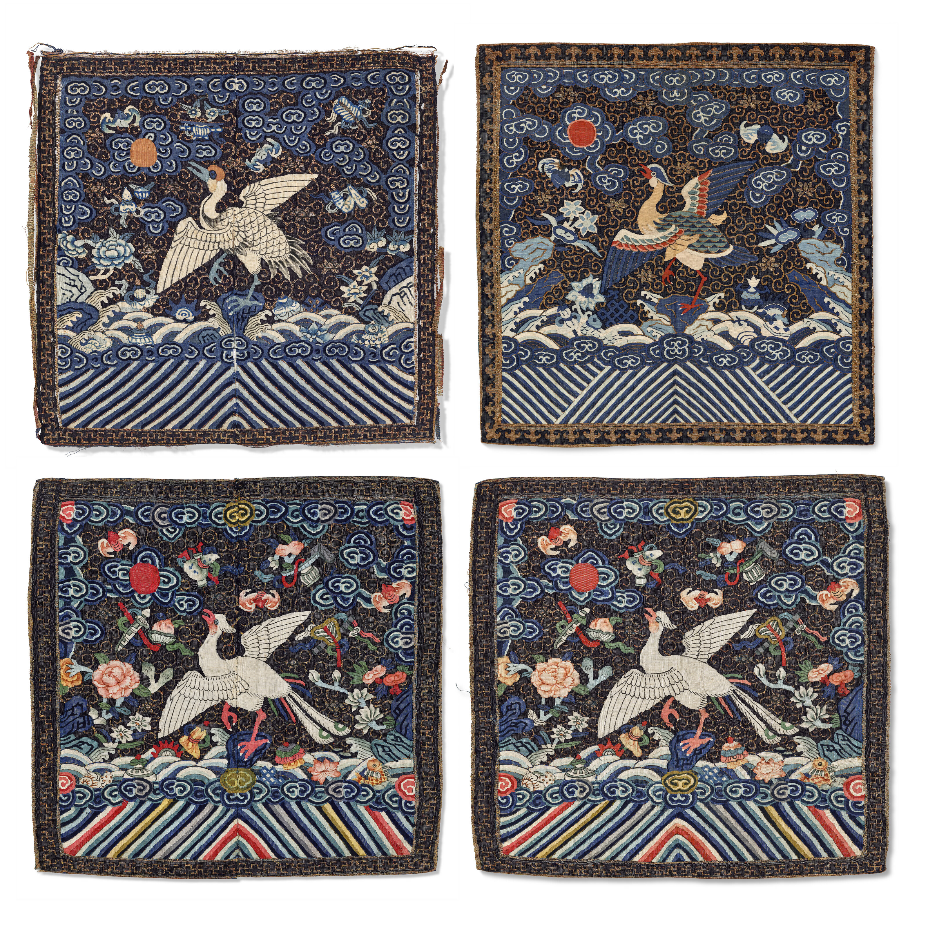 清乾隆/道光刺绣文官补子四件, QIANLONG PERIOD-DAOGUANG PERIOD (1736