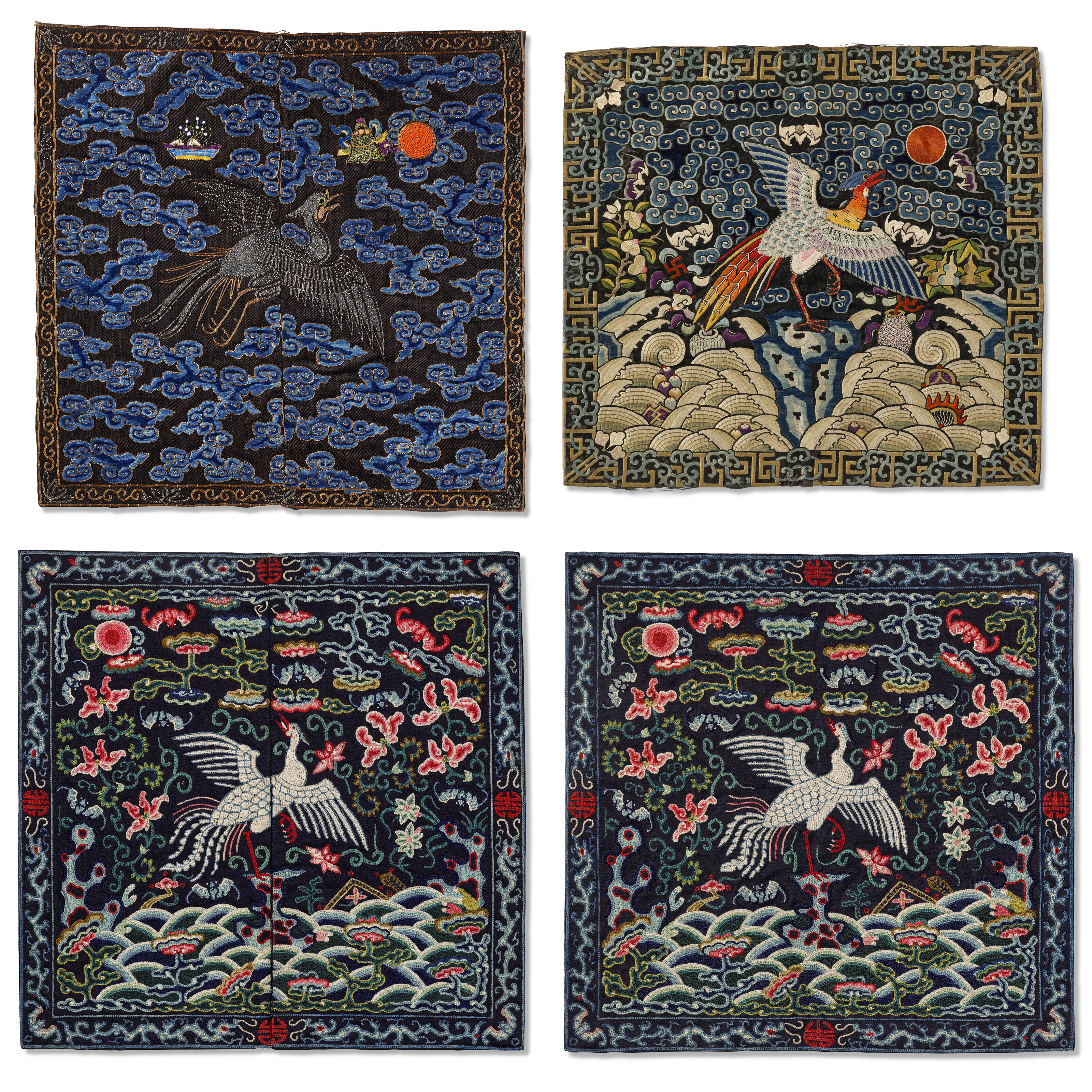 清嘉庆/同治刺绣文官补子四件, JIAQING-TONGZHI PERIOD (1796-1908