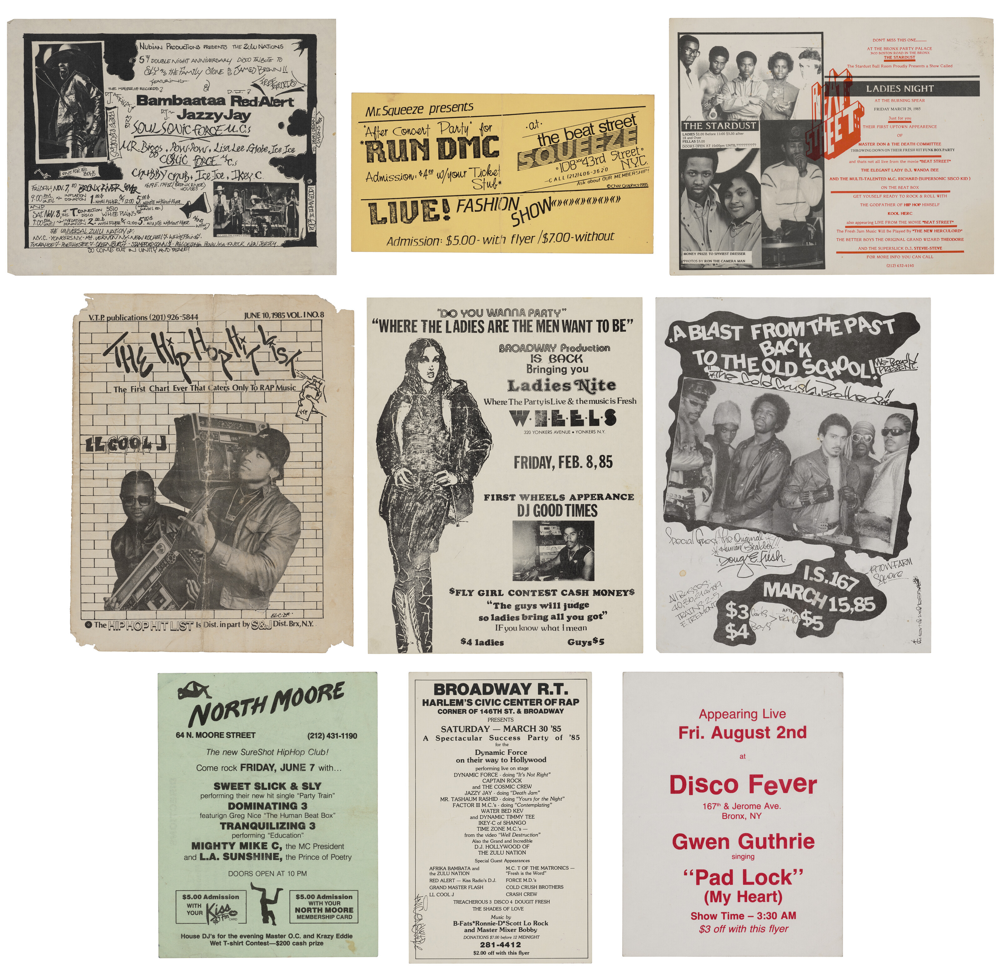 NINE HIP HOP FLYERS, 1985-1987, VARIOUS, 1985-1987 | Christie's