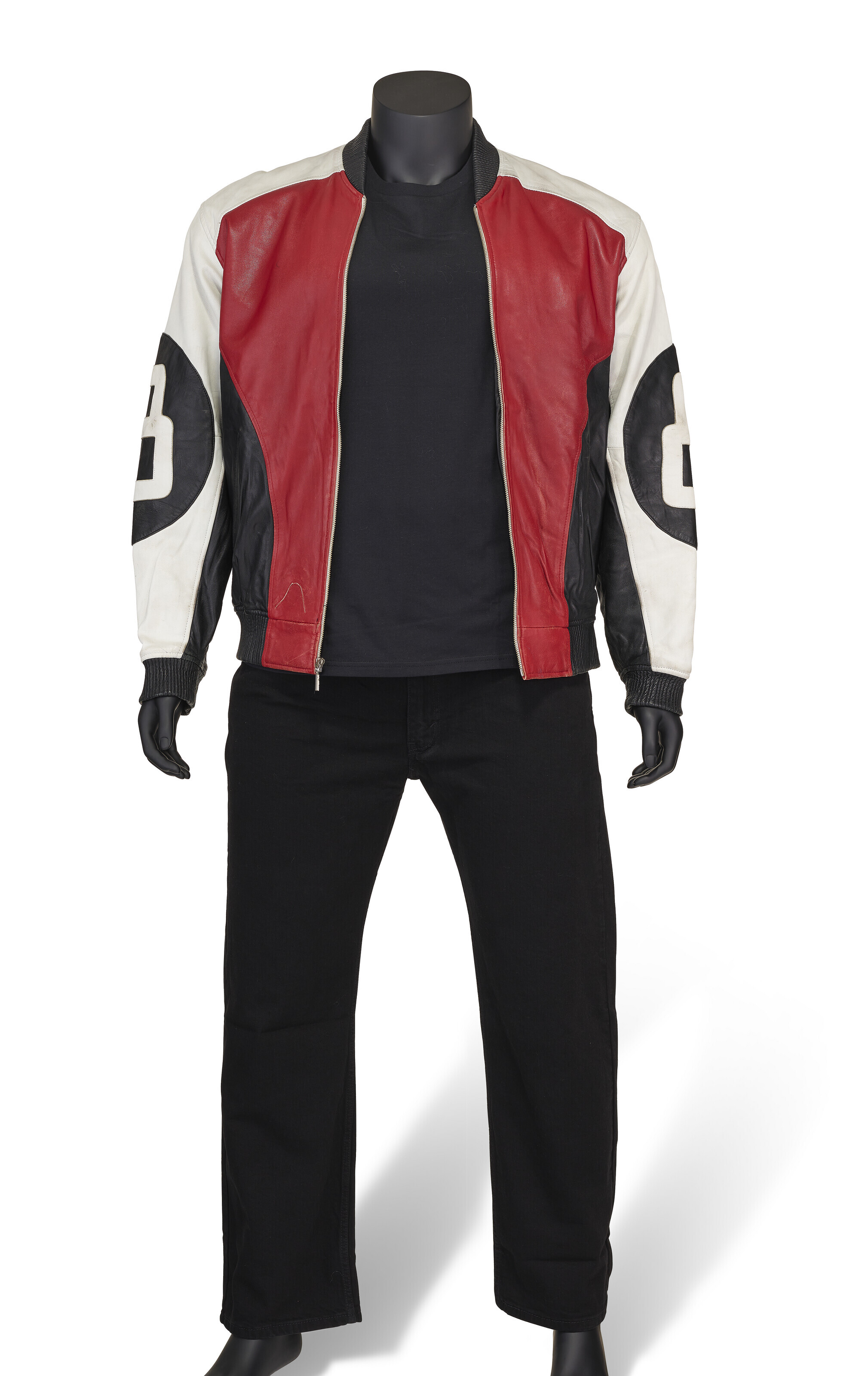 HUDSON OUTERWEAR RED WHITE AND BLACK LEATHER JACKET 1990