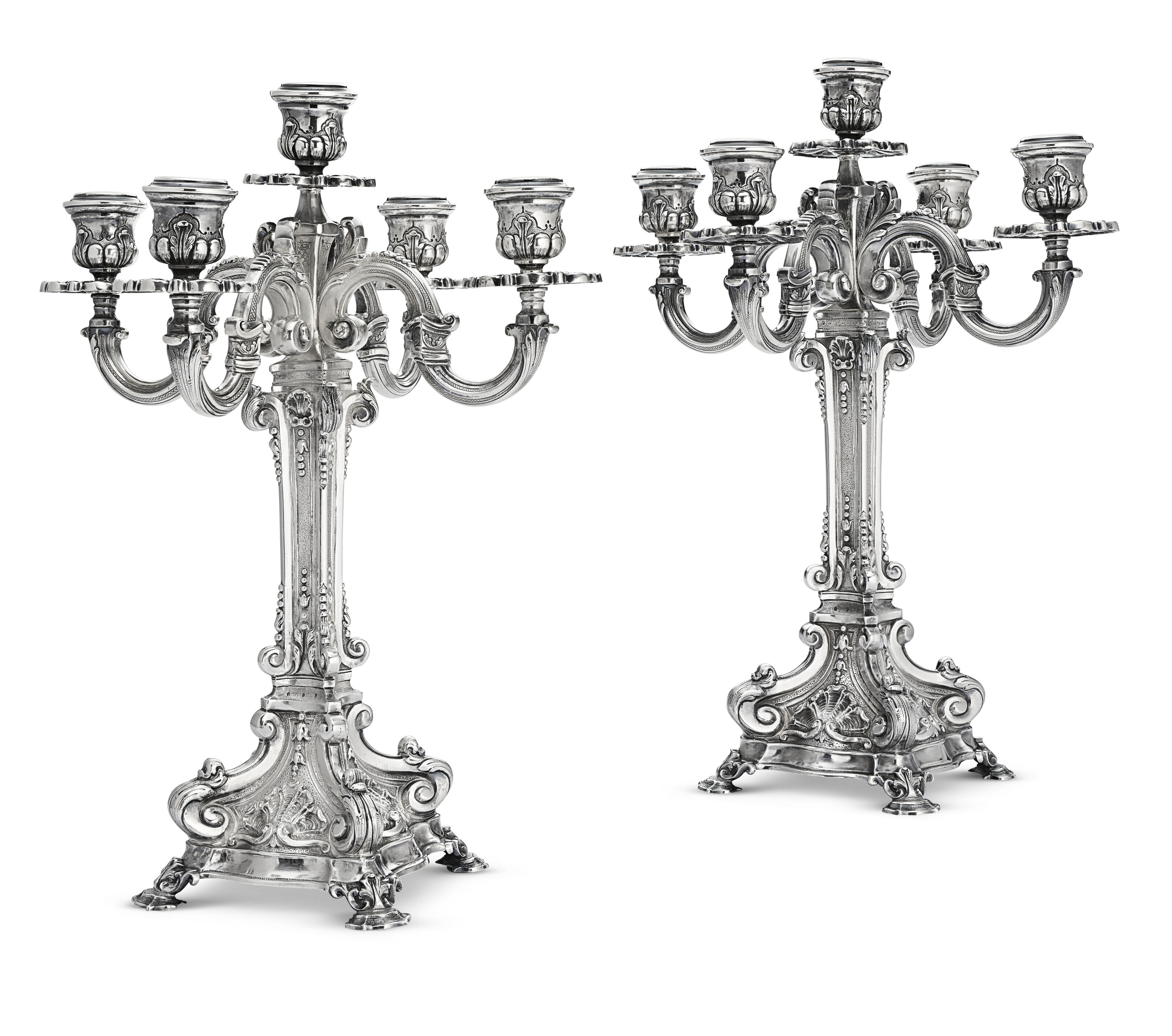 A PAIR OF GERMAN SILVER FIVELIGHT CANDELABRA, MAKER'S MARK WOLFF