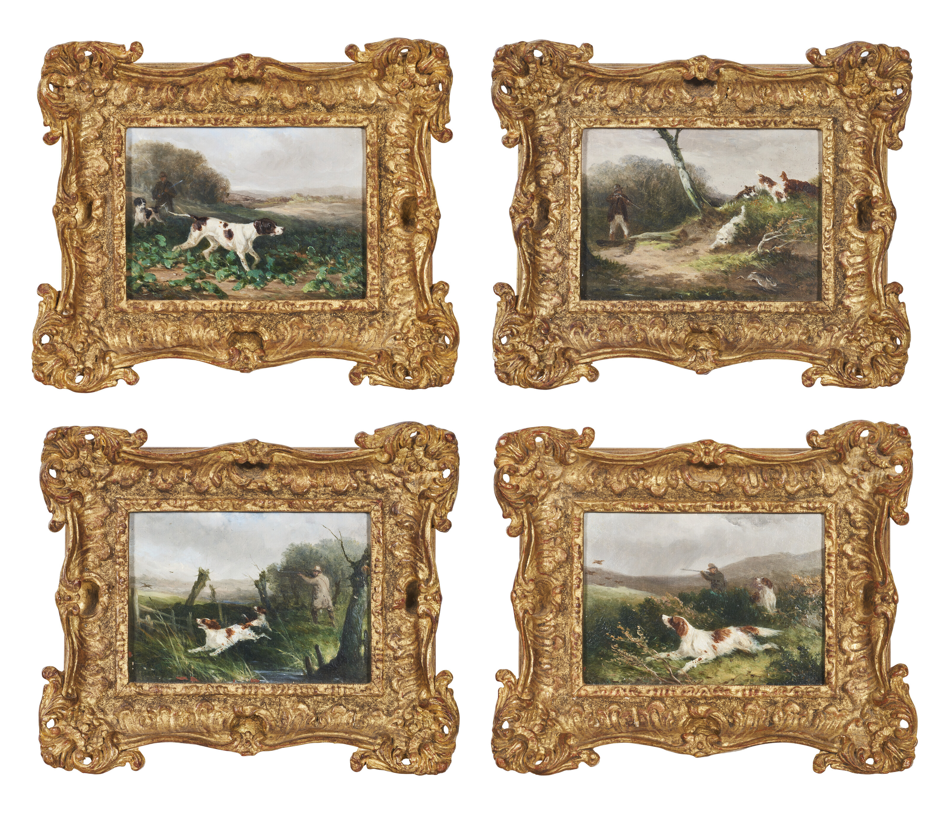 Catalog image of Four shooting scenes: Walking up, Shooting group, Shooting hares, Shooting snipe