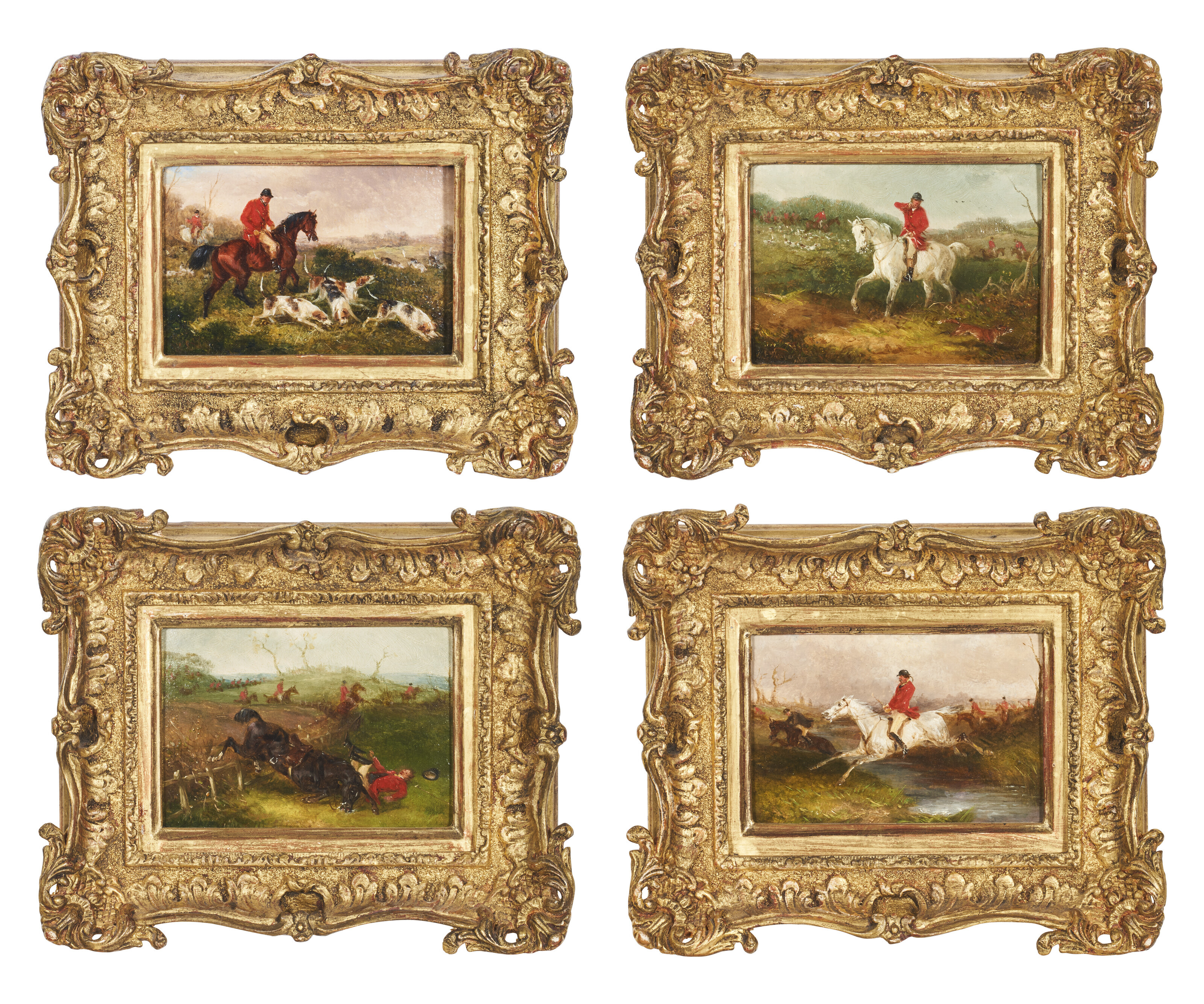 Catalog image of Four hunting scenes: Finding the scent, Ahead of the Hunt, A casualty at the st…