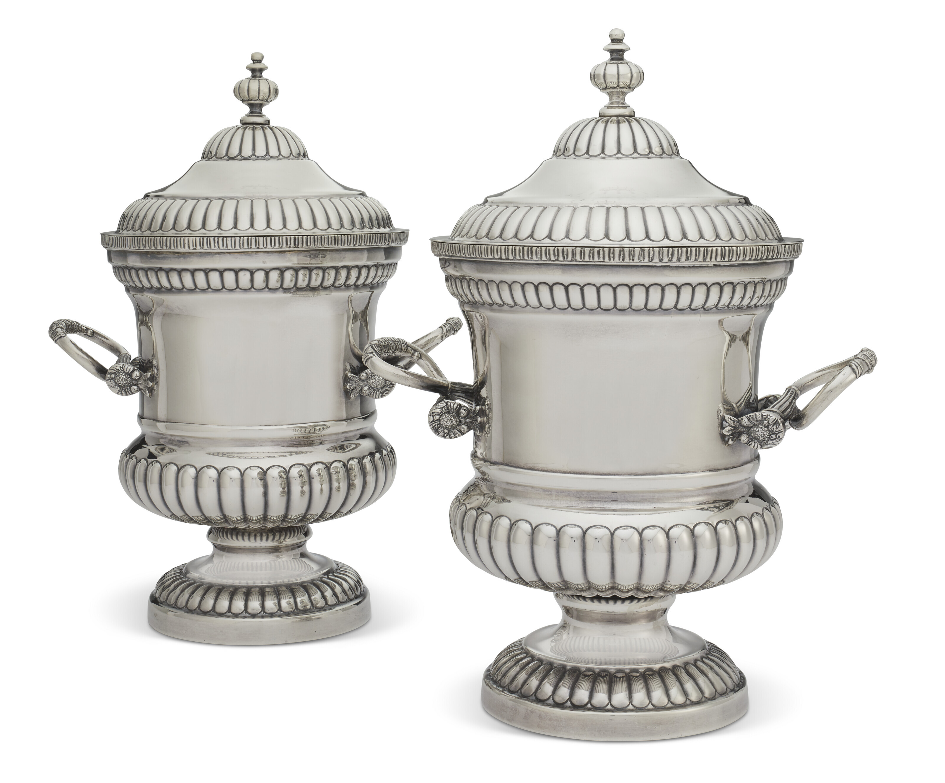 A PAIR OF MEXICAN SILVER WINE COOLERS AND COVERS, MARK OF ALFREDO