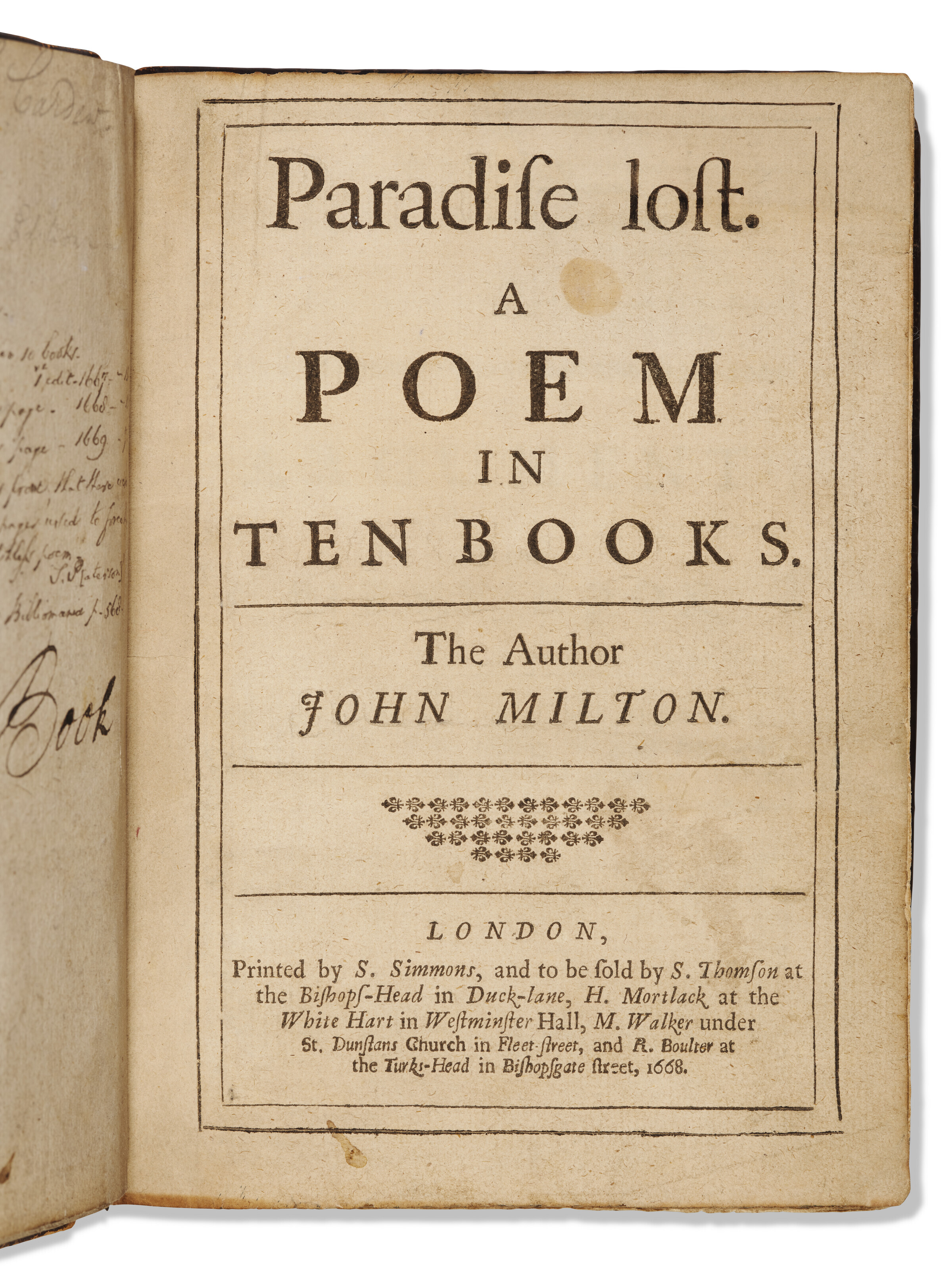 Paradise Lost, John Milton, 1668 | Christie's