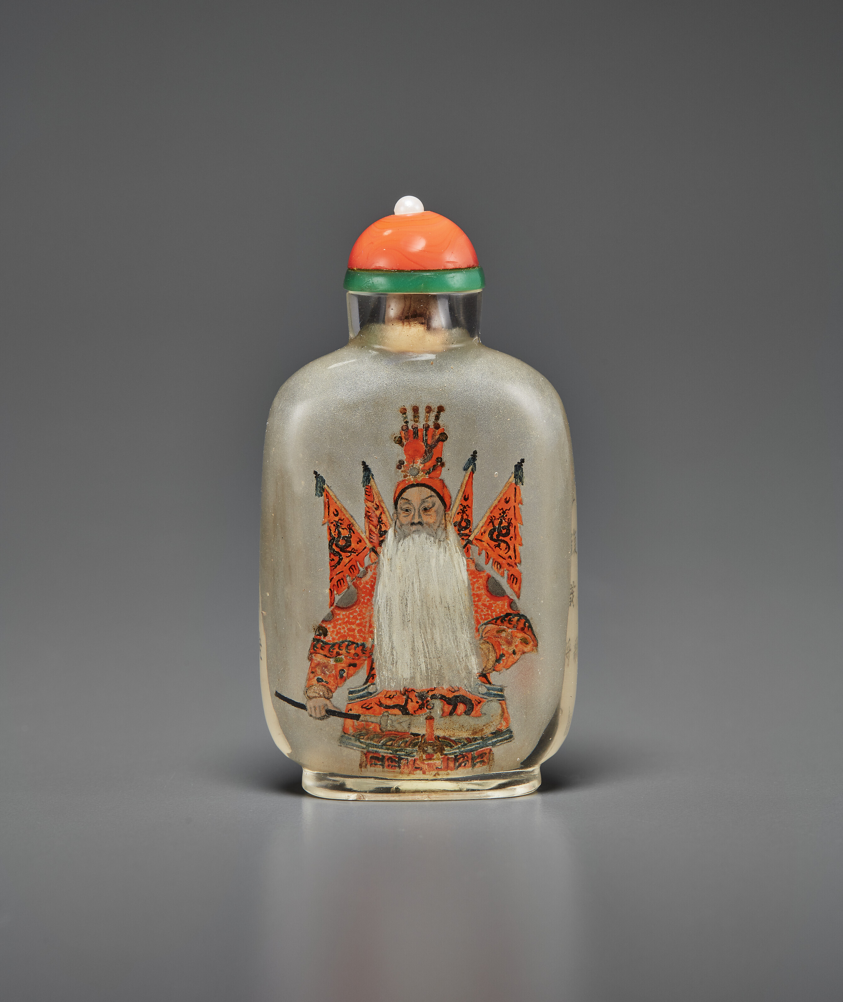 1899-1900年前後馬少宣作玻璃內畫譚鑫培京劇人物鼻煙壺, SIGNED