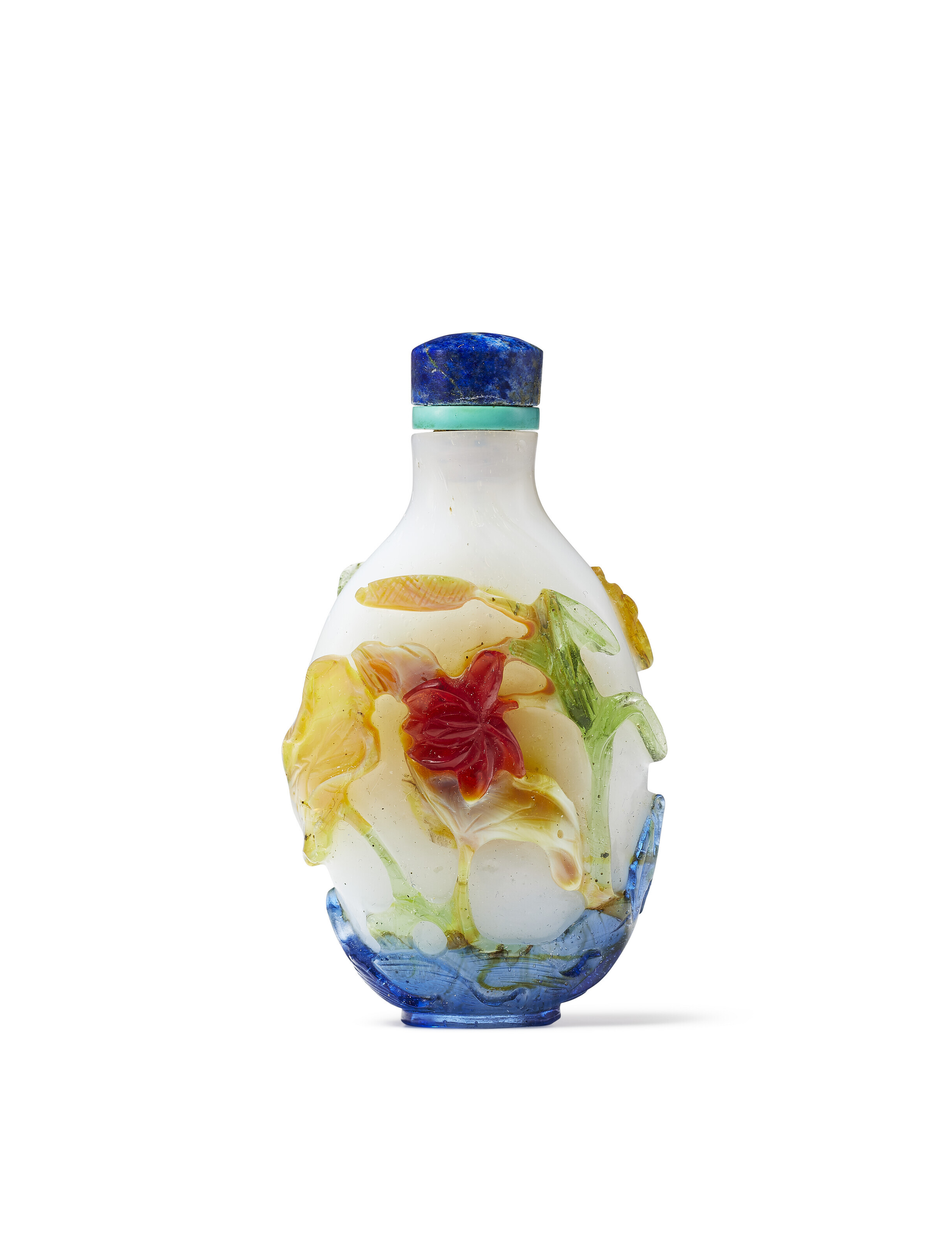 A MULTI-COLOR-OVERLAY OPAQUE WHITE GLASS SNUFF BOTTLE, 1700-1800 ...