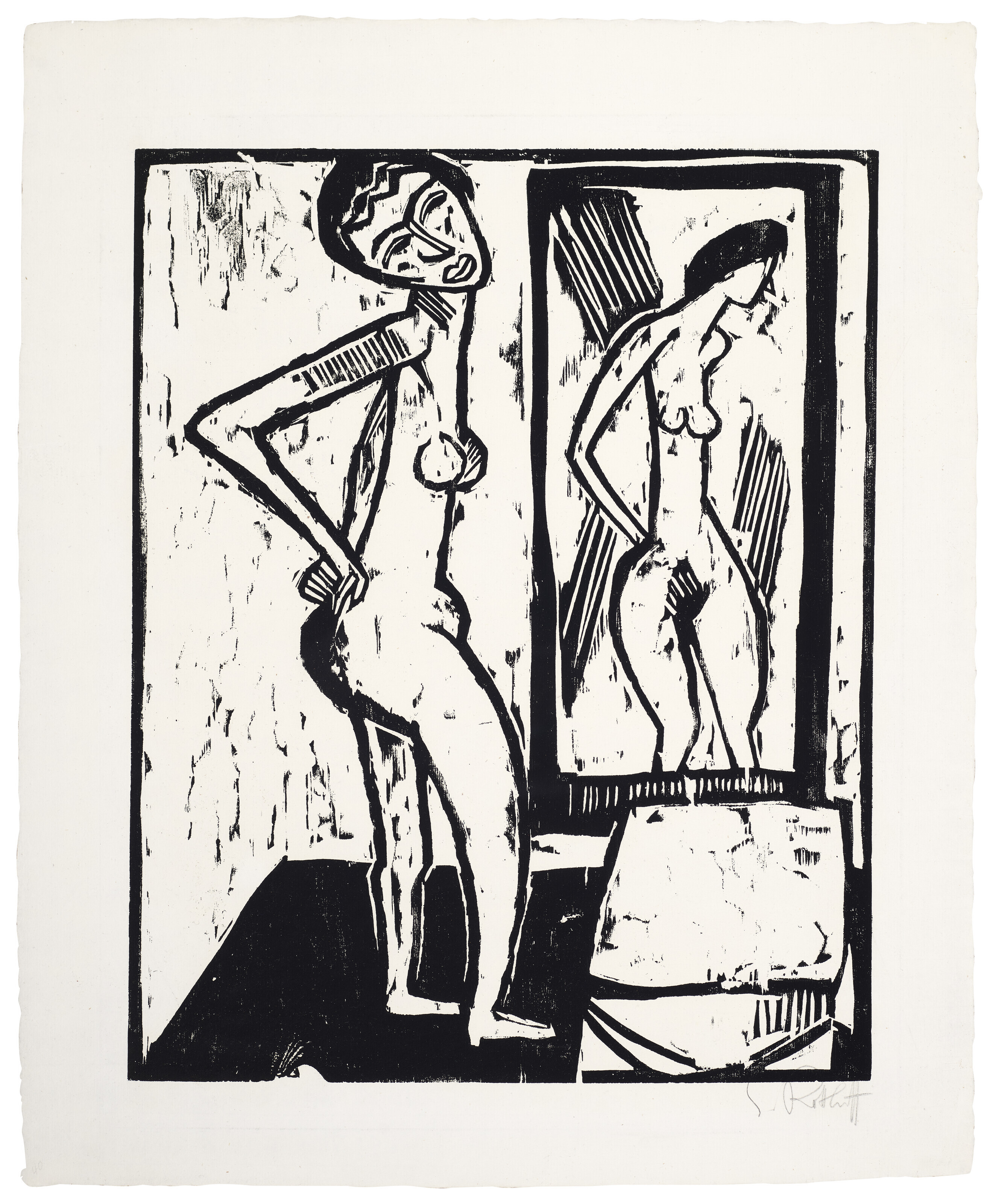 Catalog image of Mädchen vor dem Spiegel, from Zehn Holzschnitte von Schmidt-Rottluff