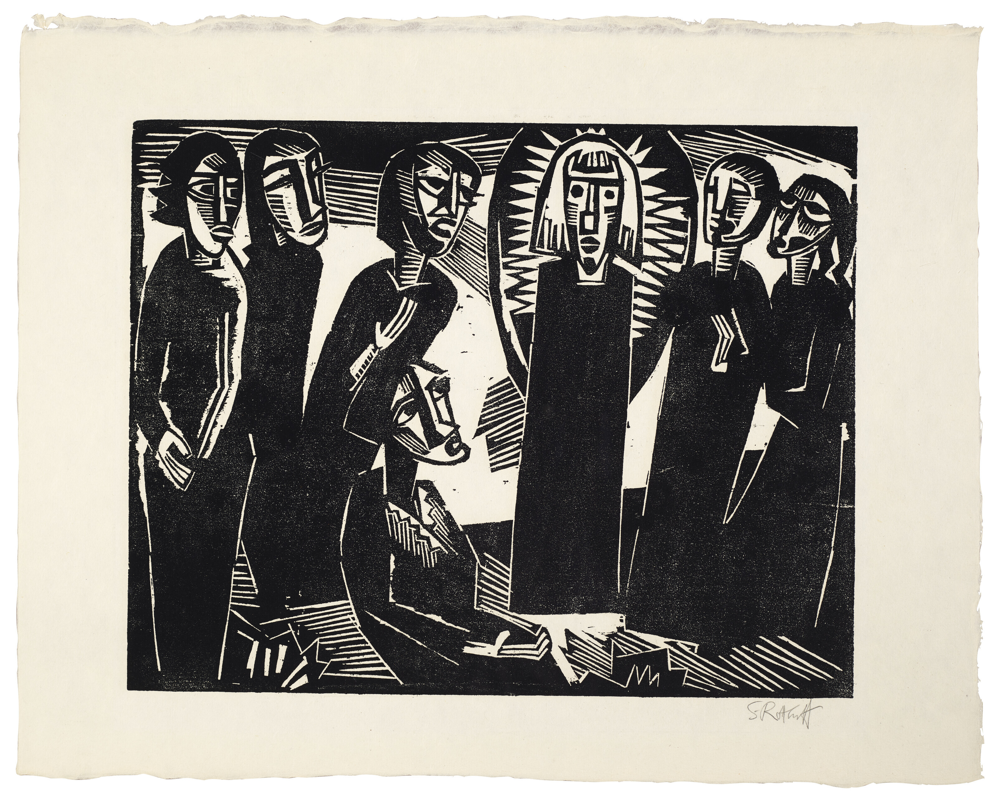 KARL SCHMIDT - ROTTLUFF、FRAU MIT ERNTEHU Karl Schmidt-Rottluff. Girl with Braids (Mädchen mit Zöpfen