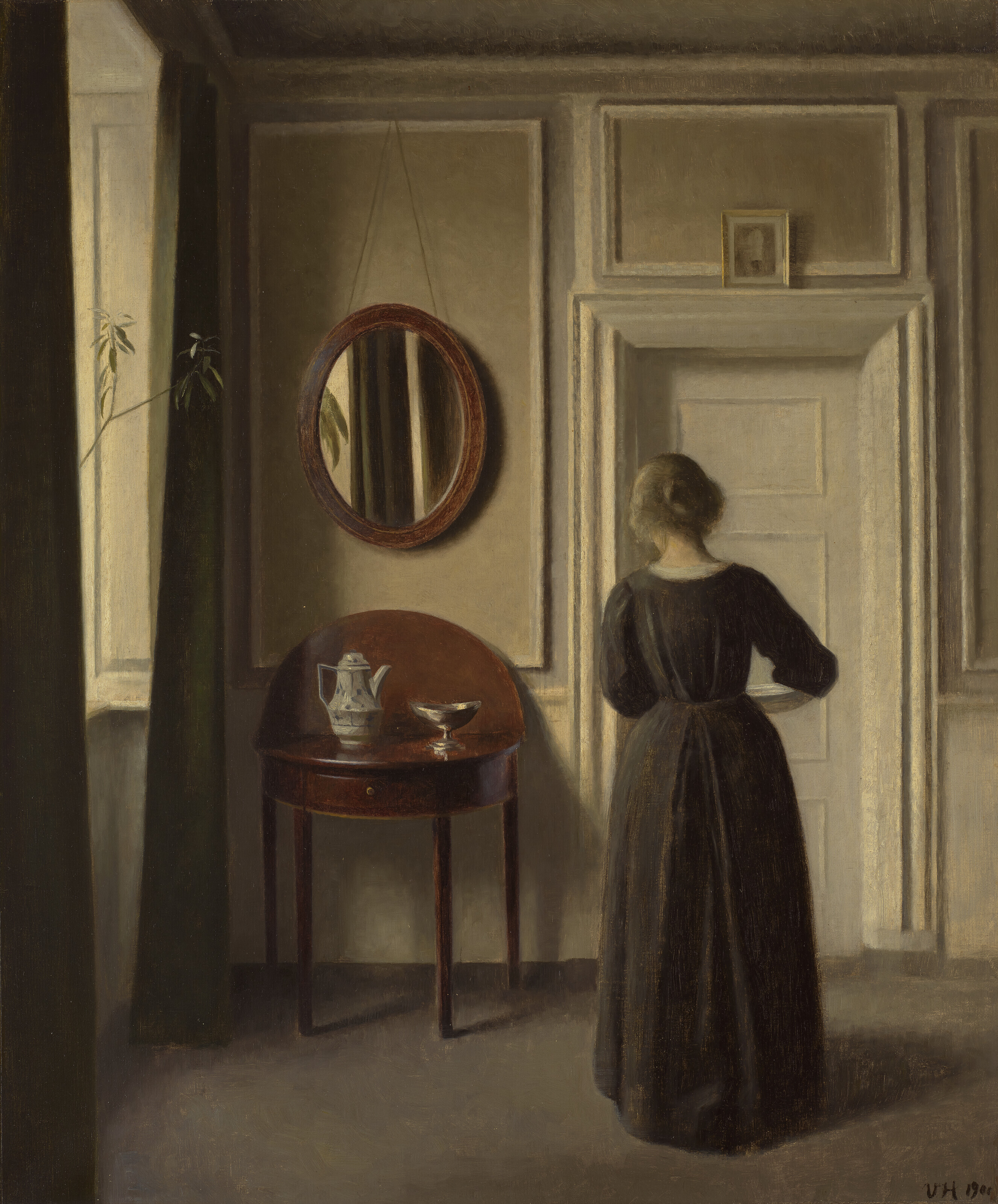 VILHELM HAMMERSHØI (1864-1916), Stue (Interior with an Oval Mirror
