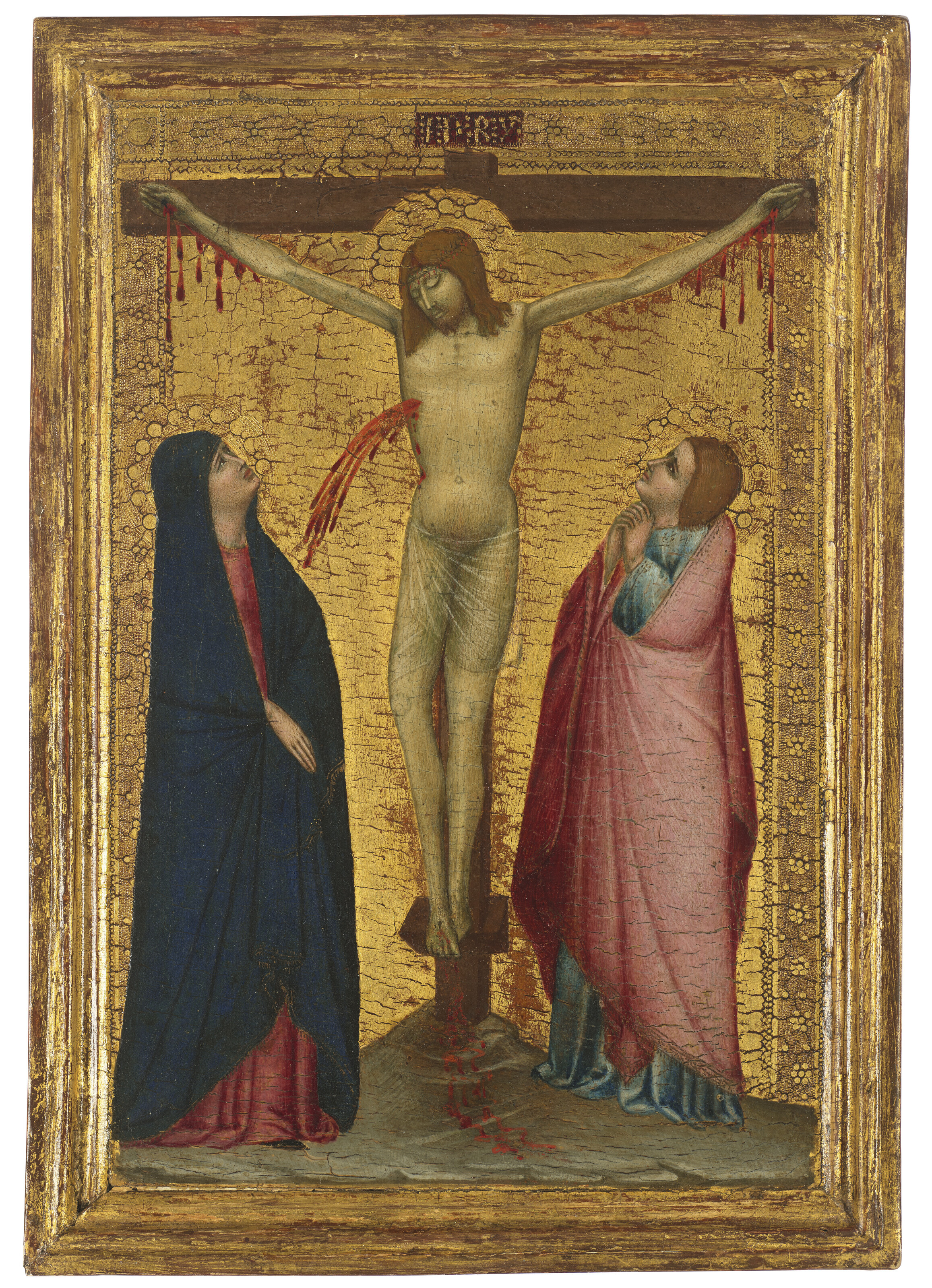 Associate of Ambrogio Lorenzetti, The Crucifixion with the Madonna and Saint John the Evangelist, sold for $945,000 on 9 June 2022 at Christie's in New York