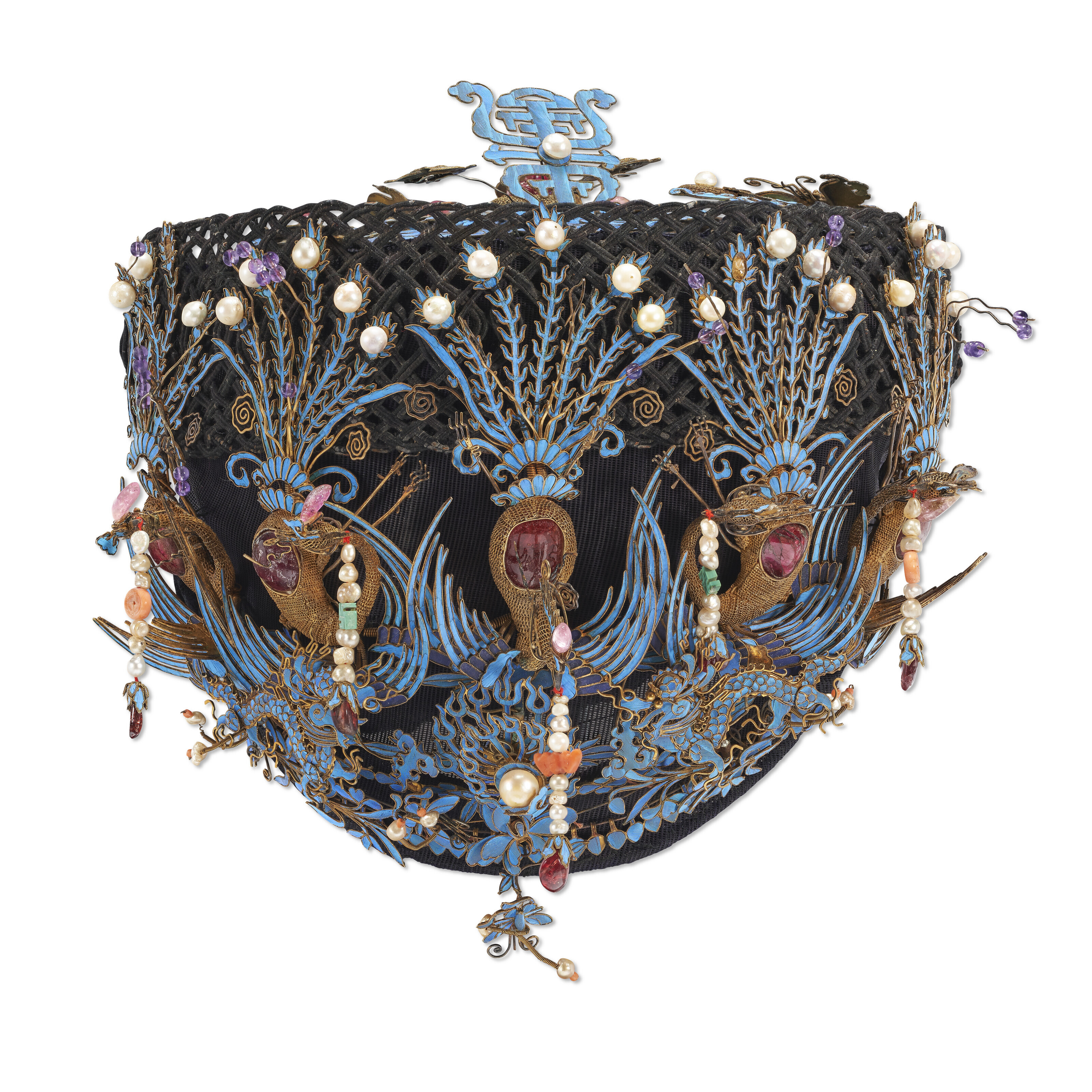 A BEJEWELED KINGFISHER FEATHER-EMBELLISHED HEADDRESS, CHAO