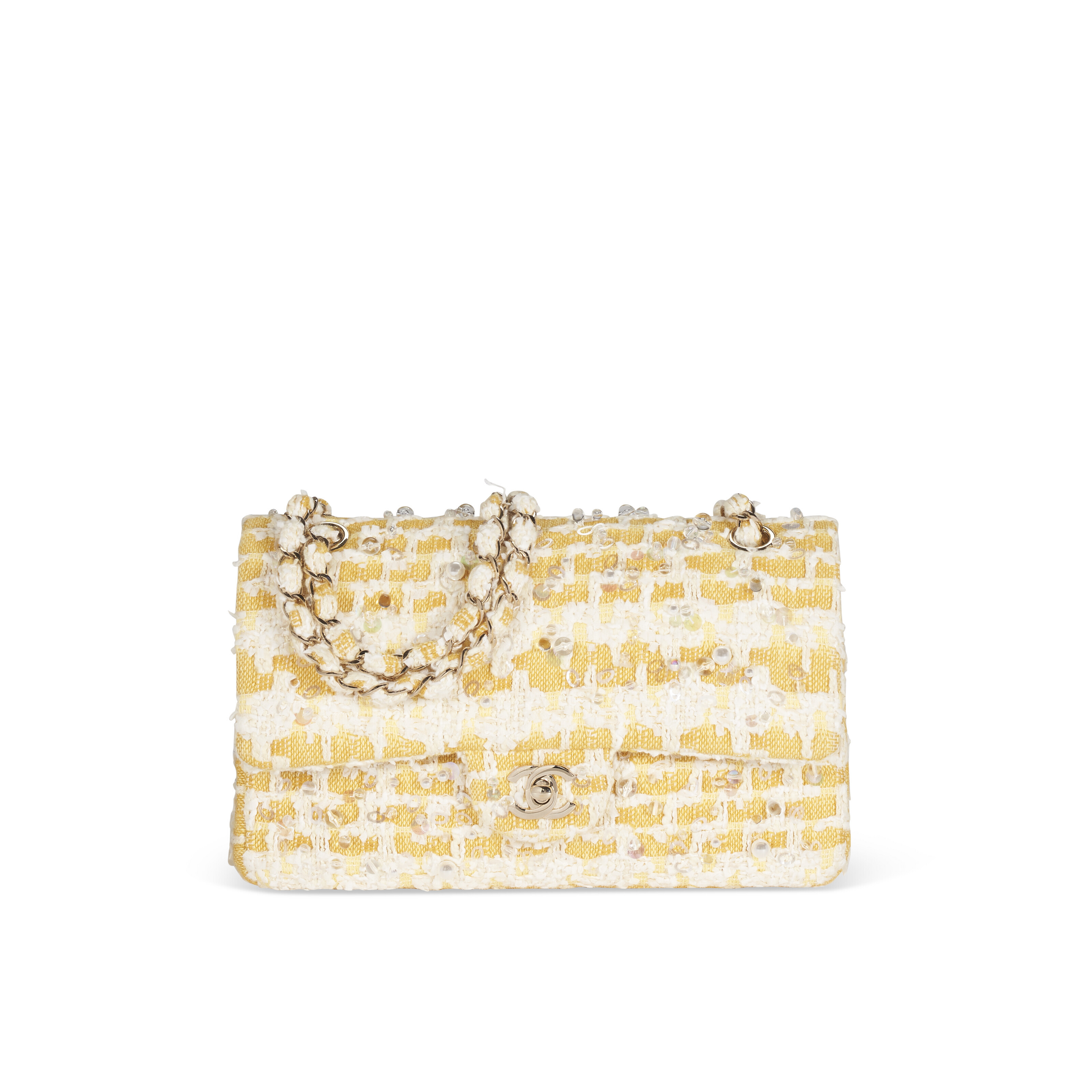 Chanel yellow tweed bag store
