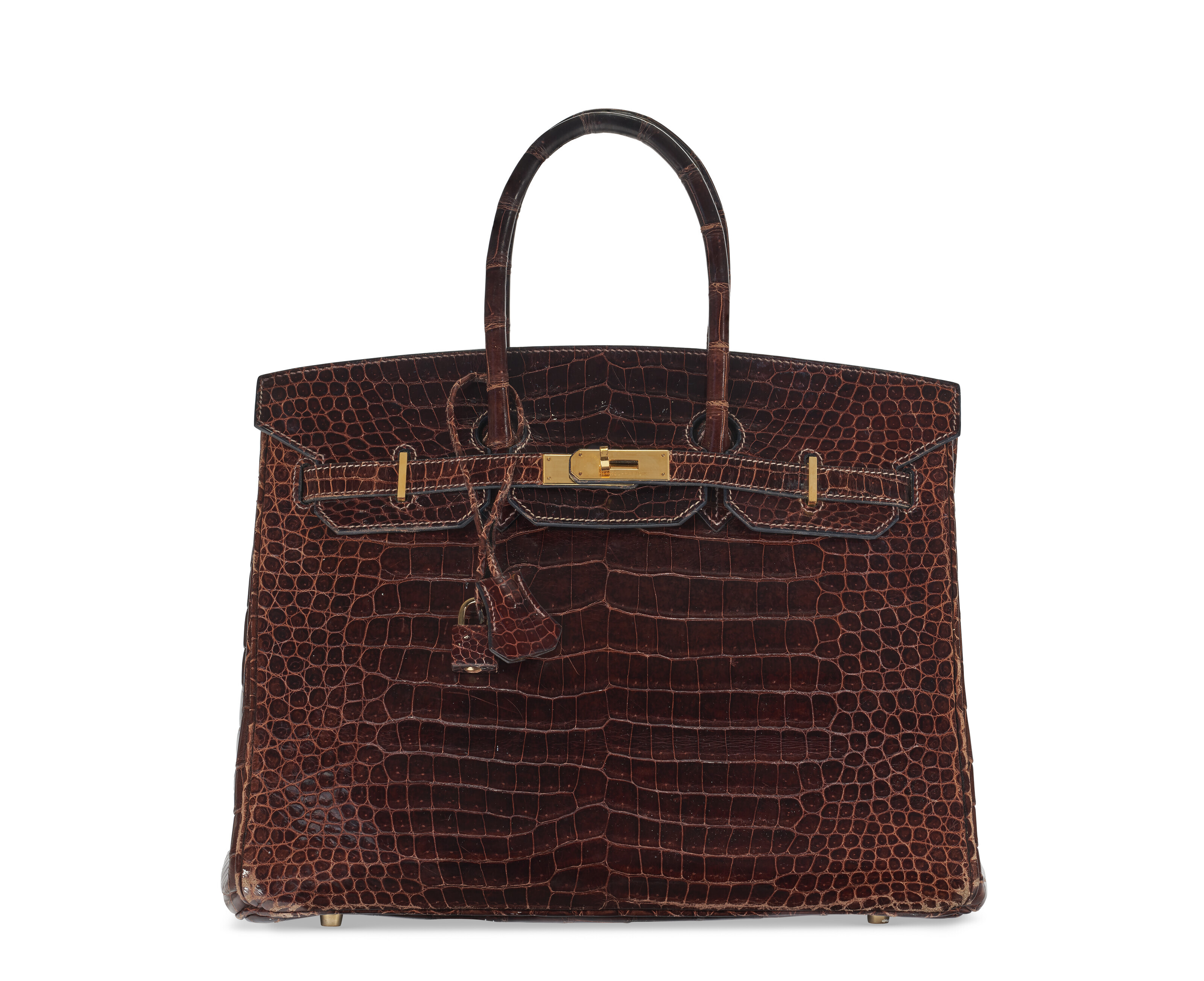 A SHINY MARRON FONCÉ POROSUS CROCODILE BIRKIN 35 WITH GOLD
