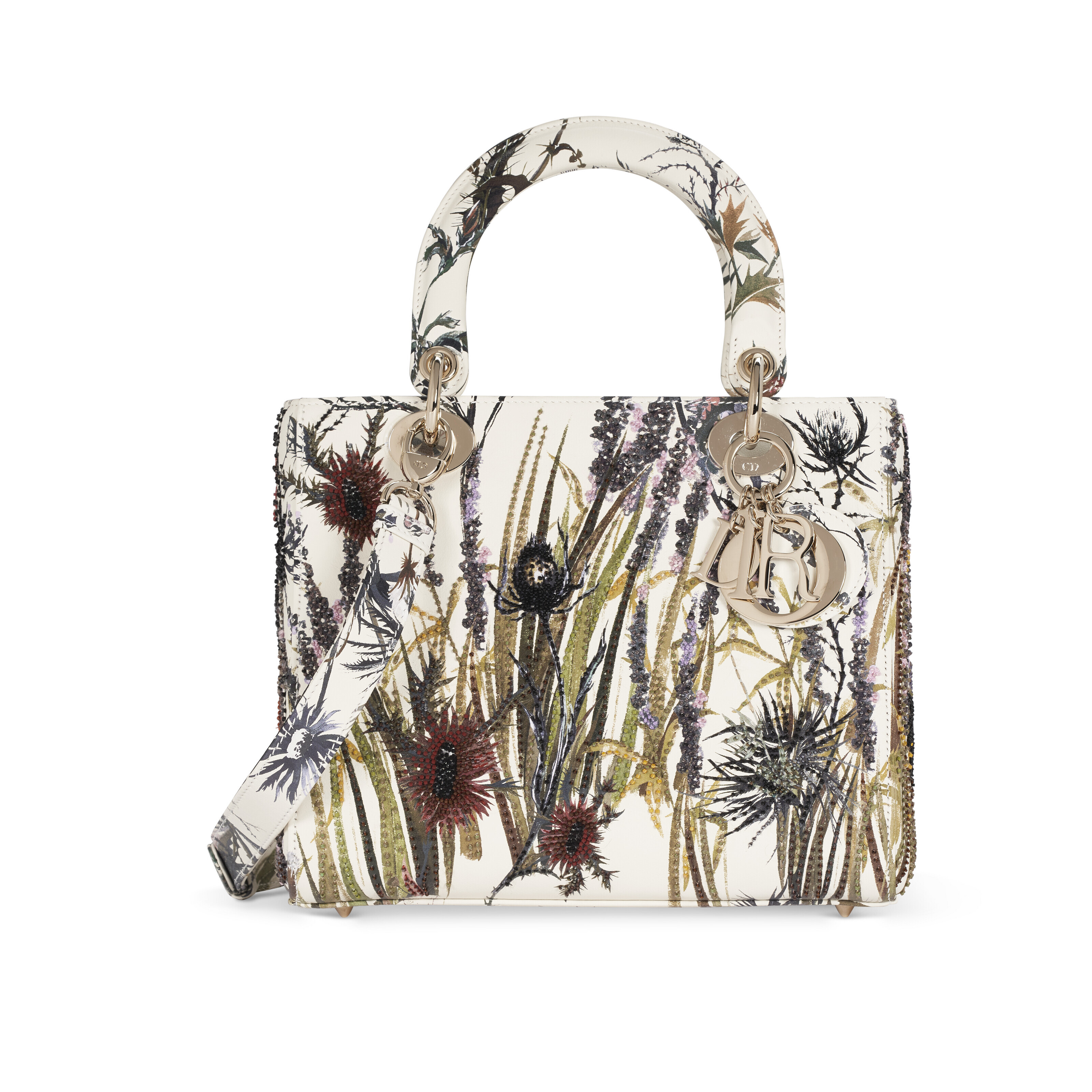 A LIMITED EDITION CREAM CALFSKIN LEATHER EMBROIDERED JARDIN NATUREL MEDIUM LADY DIOR WITH SILVER HARDWARE DIOR 2019 Christie s