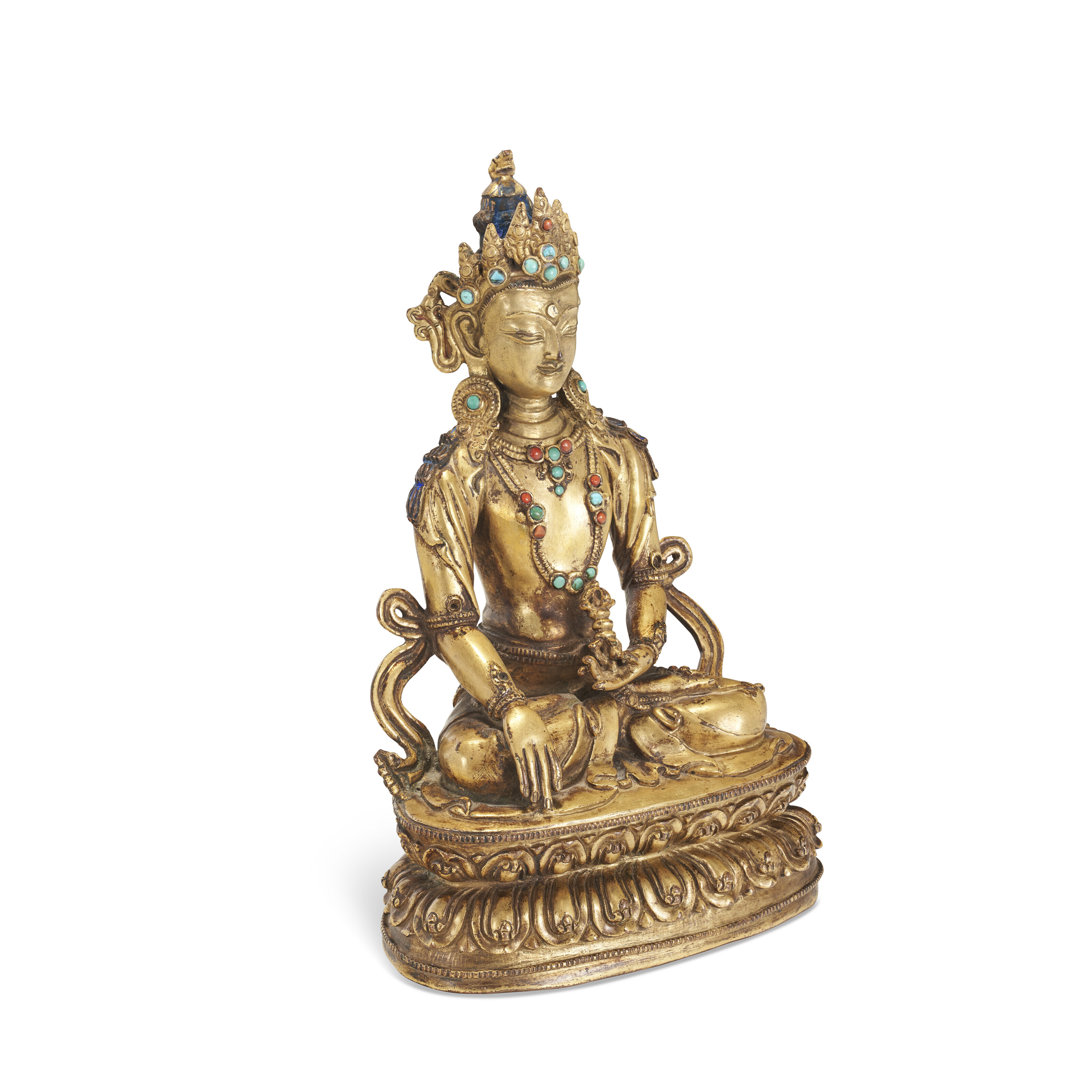 A GILT-BRONZE FIGURE OF AKSHOBHYA, TIBET OR MONGOLIA, 17TH CENTURY