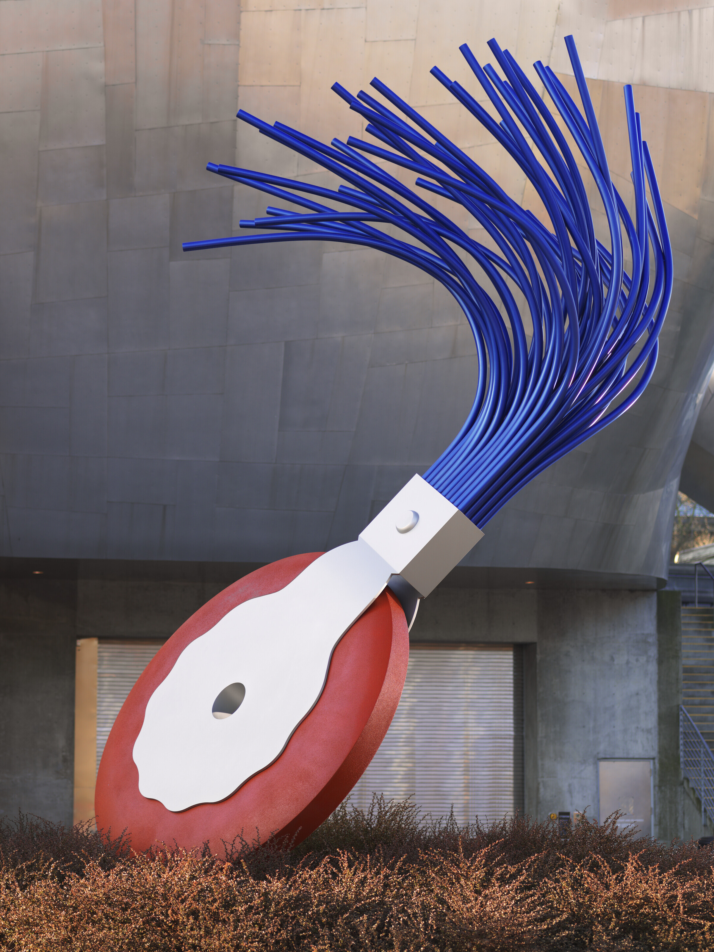 Claes Oldenburg (1929-2022) and Coosje Van Bruggen (1942-2009), Typewriter Eraser, Scale X, 1998-1999. Stainless steel, fiberglass and acrylic polyurethane paint. 232 x 143&frac12; x 140&frac14; in (589 x 364.5 x 356.2 cm). Sold for $8,405,000 in Visionary: The Paul G. Allen Collection Part II on 10 November 2022 at Christie&rsquo;s in New York