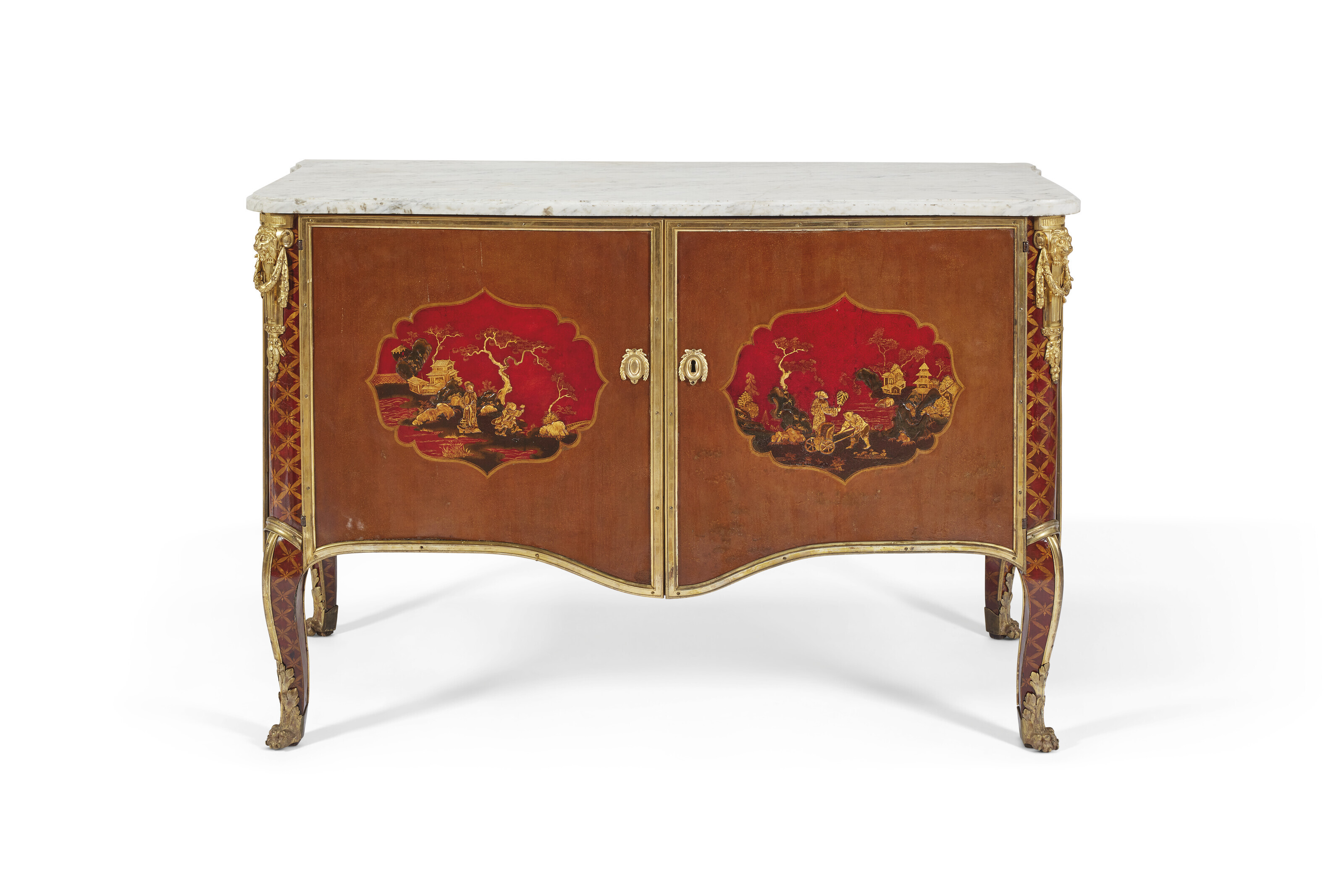 A royal late Louis XV ormolu-mounted painted-t&ocirc;le commode, stamped by Pierre Macret, circa 1770. 34&frac34; x 52 &frac34; x 24 &frac12; in. (88.5 x 135 x 61.5 cm). Sold for &euro;942,000 on 22 November 2022 at Christie&rsquo;s in Paris