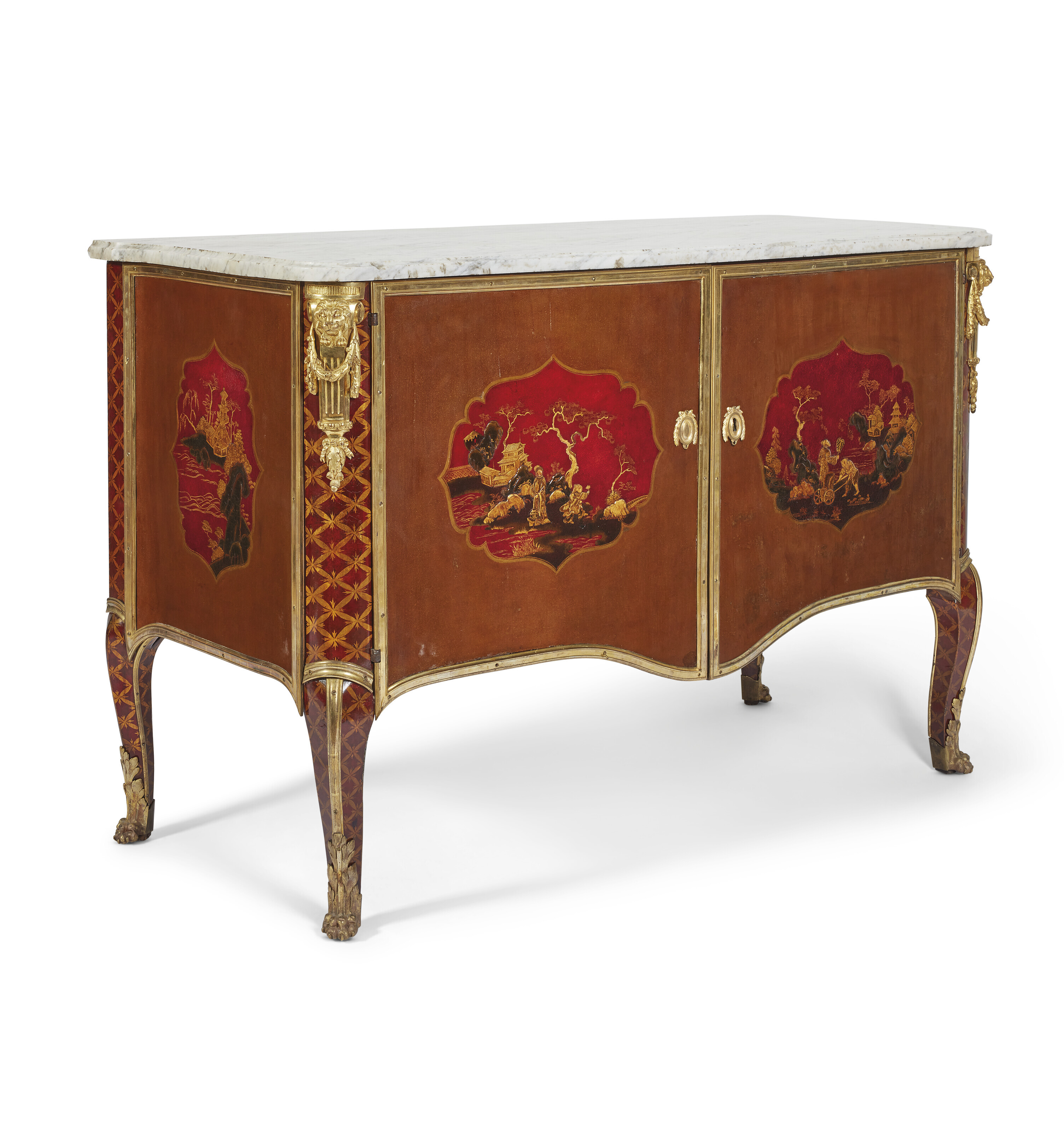 A royal late Louis XV ormolu-mounted painted-t&ocirc;le commode, stamped by Pierre Macret, circa 1770. 34&frac34; x 52 &frac34; x 24 &frac12; in. (88.5 x 135 x 61.5 cm). Sold for €942,000 on 22 November 2022 at Christie’s in Paris