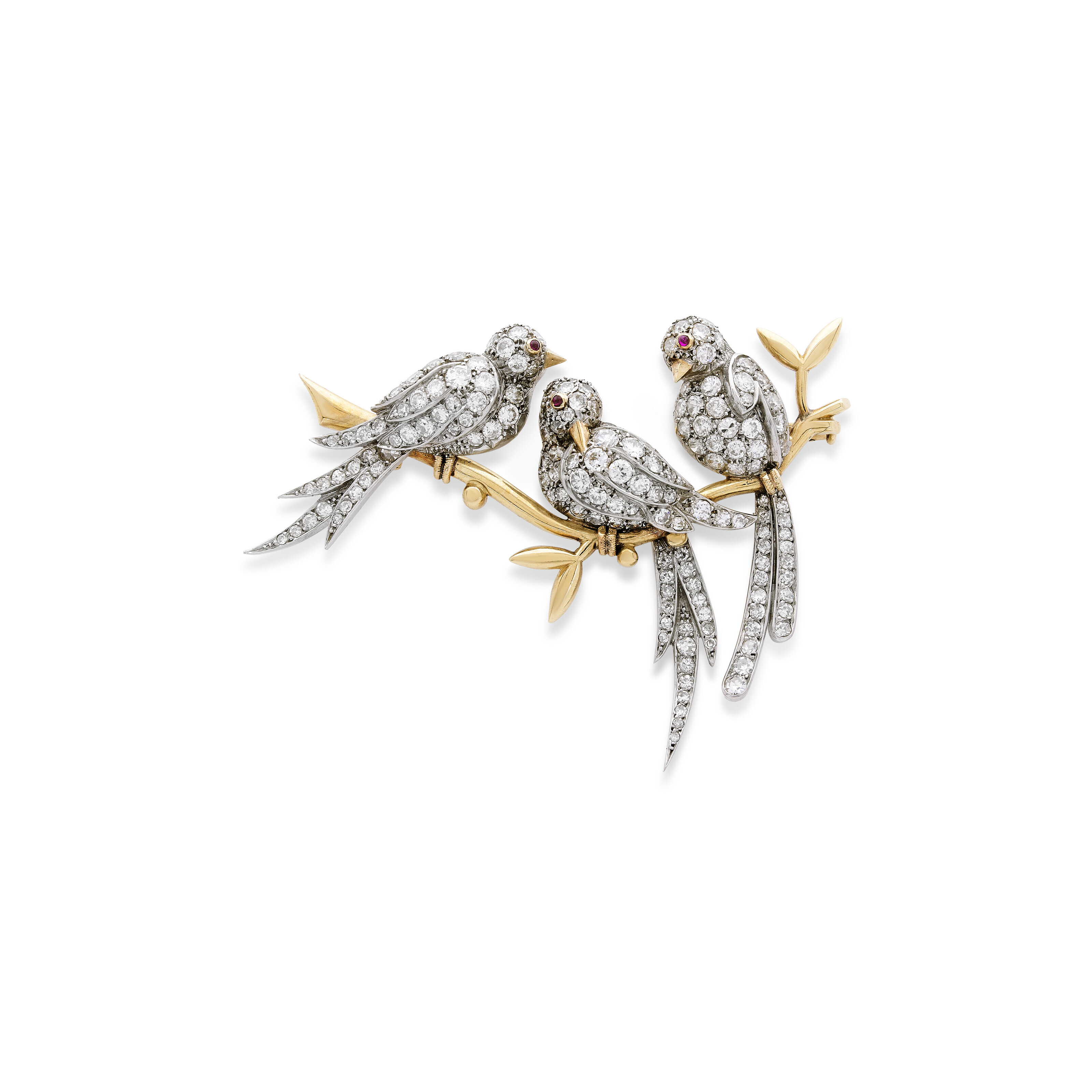 Broche Oiseau Bicolore Plaquée Or 18 Carats - Poinçonnée - Occasion Bon état