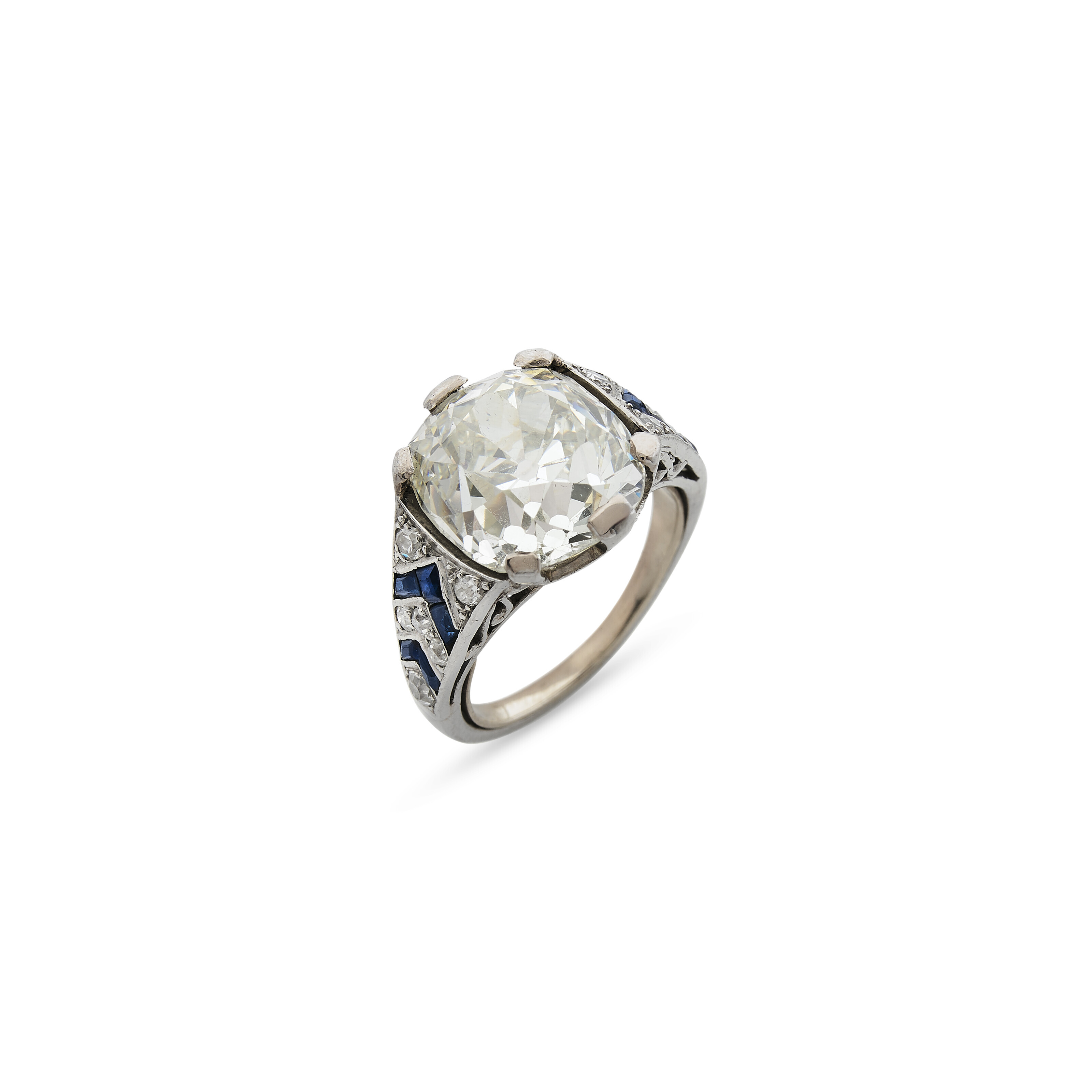 Bague Ancienne Belle Époque En 2 Ors Avec Saphirs Et Diamants - Taille 8x8, Poinçon Tête D'Aigle - Occasion