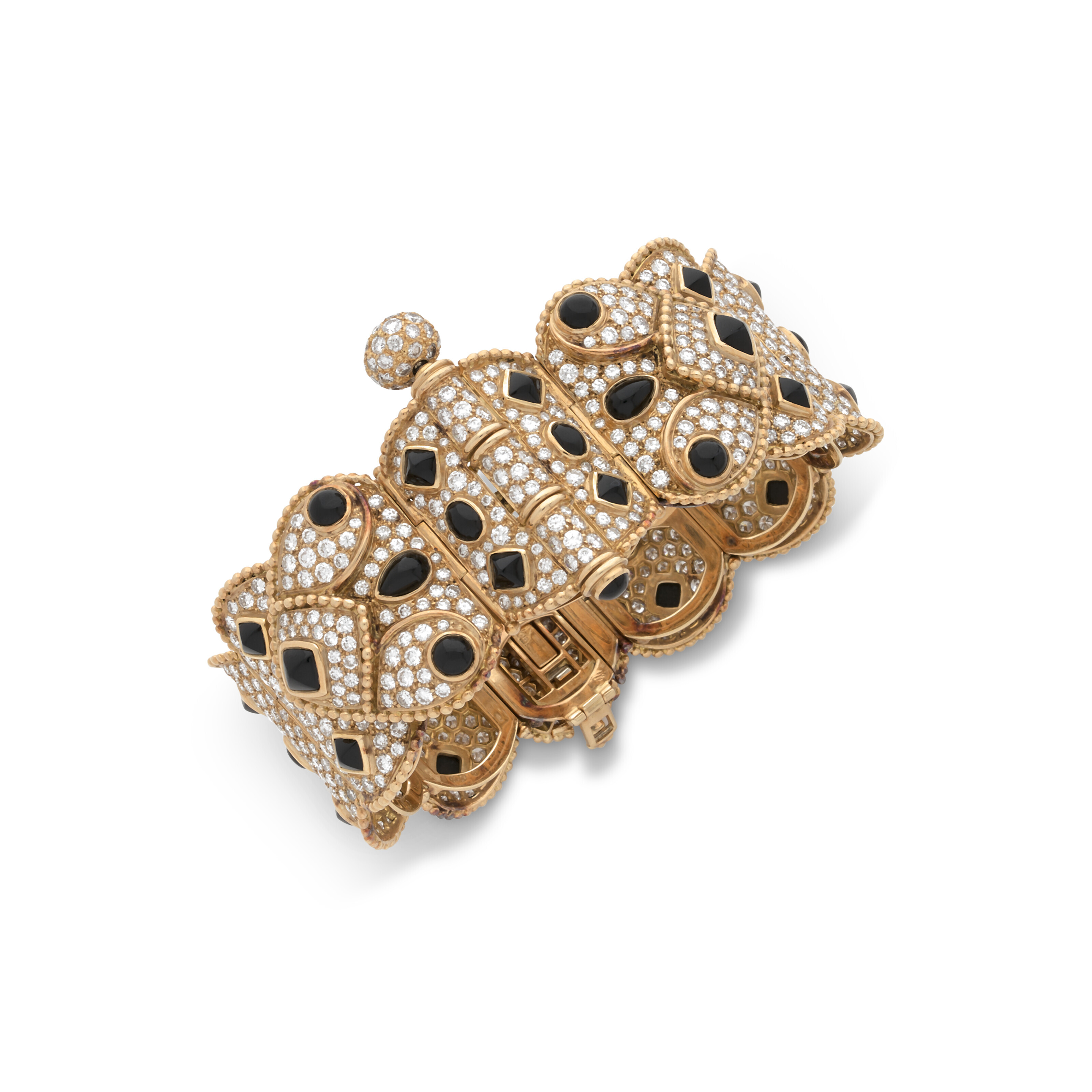 Bague Boucheron Or 18 Carats Sertie Onyx Et Diamants 1 Carat - Style Art Deco, Taille 52
