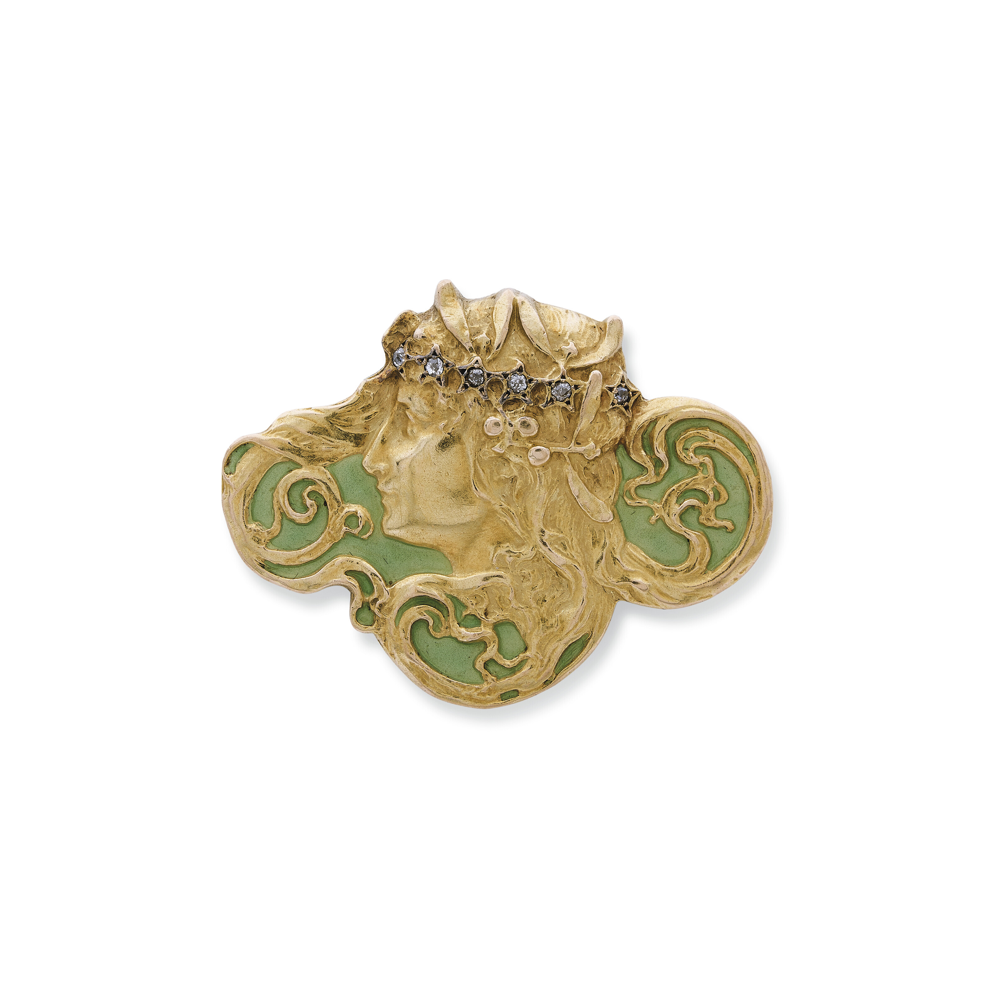 Broche Ancienne Style Art Nouveau - Représentant Une Femme - Occasion (état D'usage)