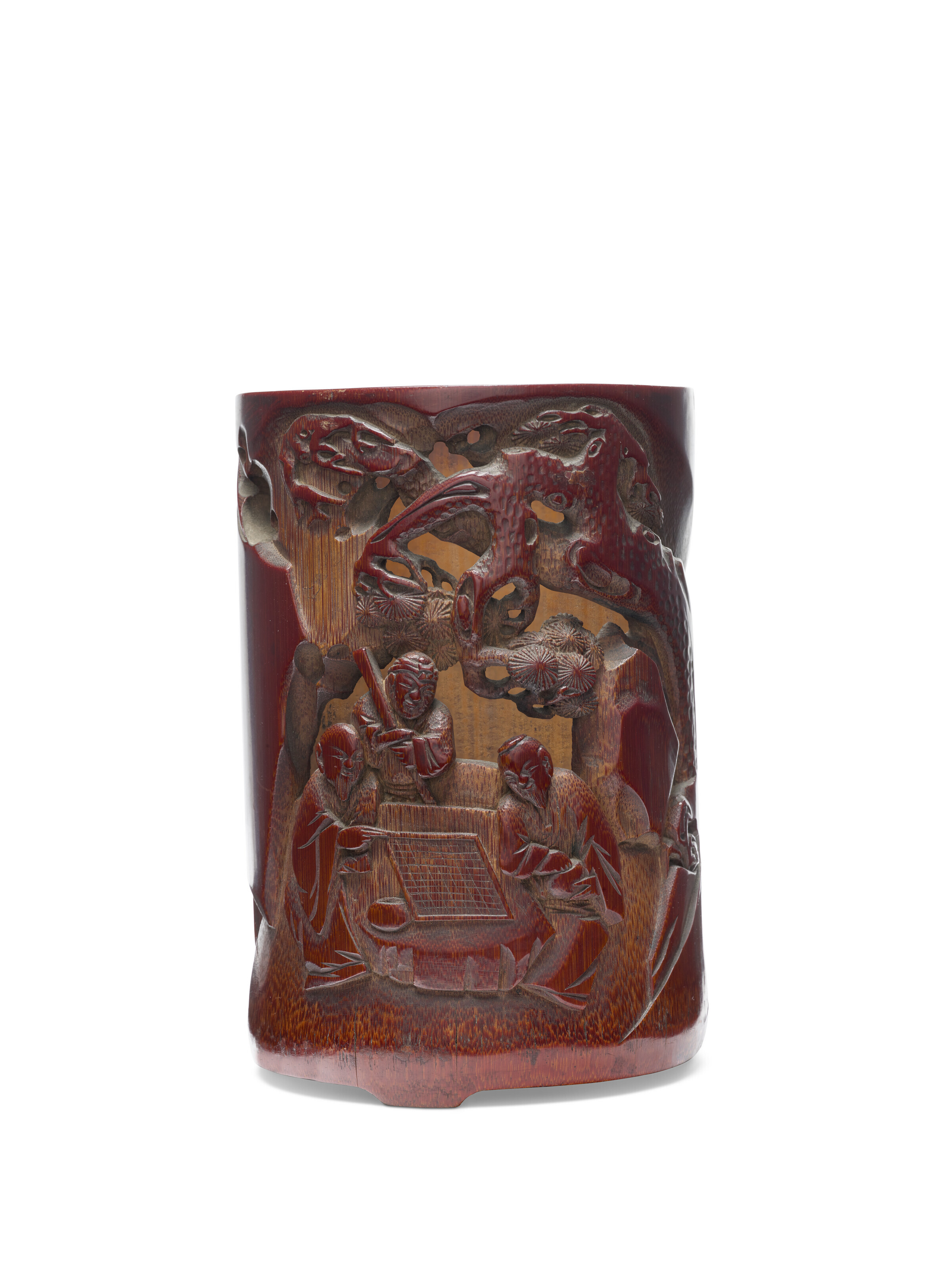超ポイントアップ祭 CHINA, 清十九世纪竹雕高士下棋图笔筒, QING 19TH DYNASTY, 工芸品
