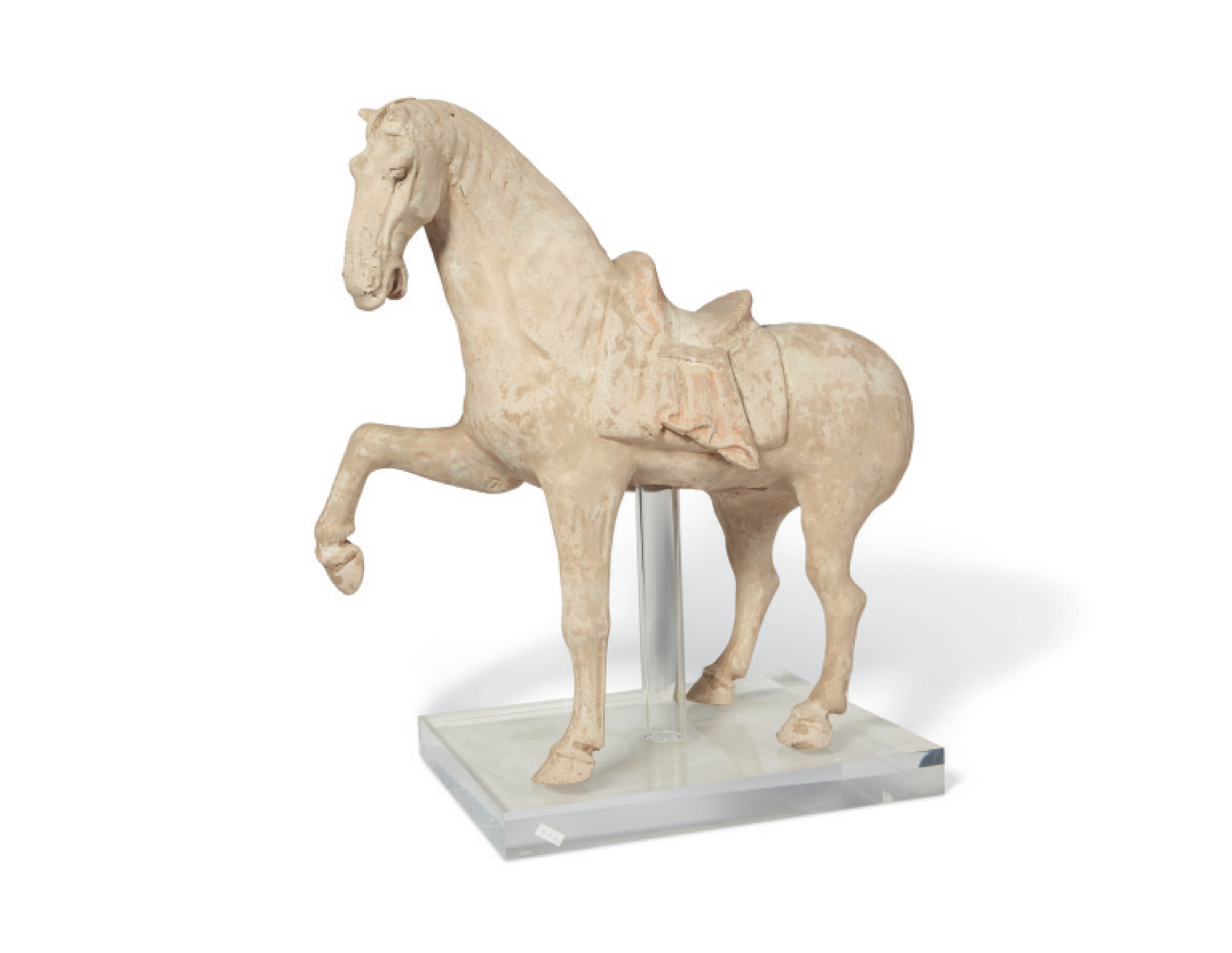 A LARGE POTTERY FIGURE OF A PRANCING HORSE, CHINA, TANG DYNASTY (618