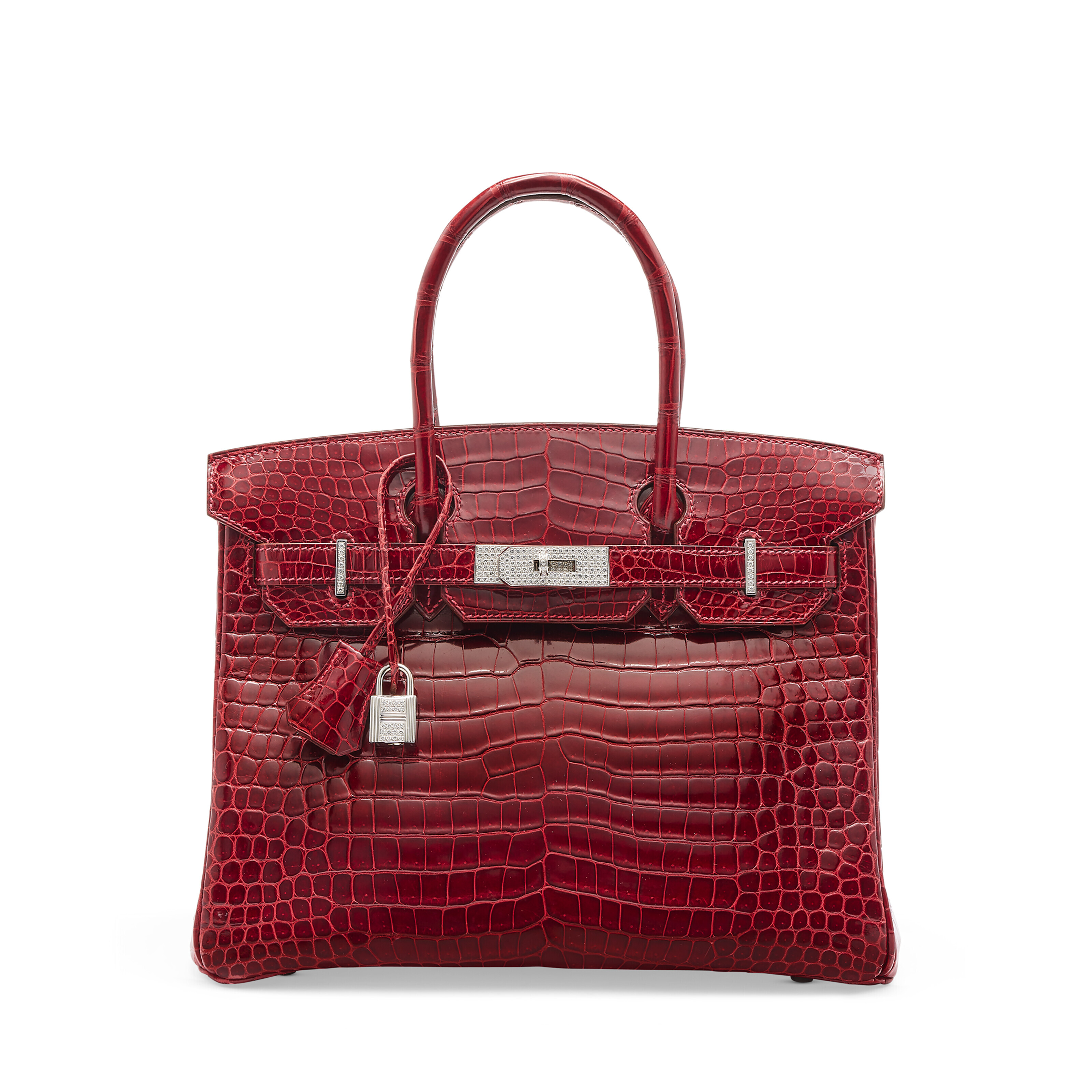 AN EXCEPTIONAL, SHINY ROUGE H POROSUS CROCODILE DIAMOND BIRKIN 30