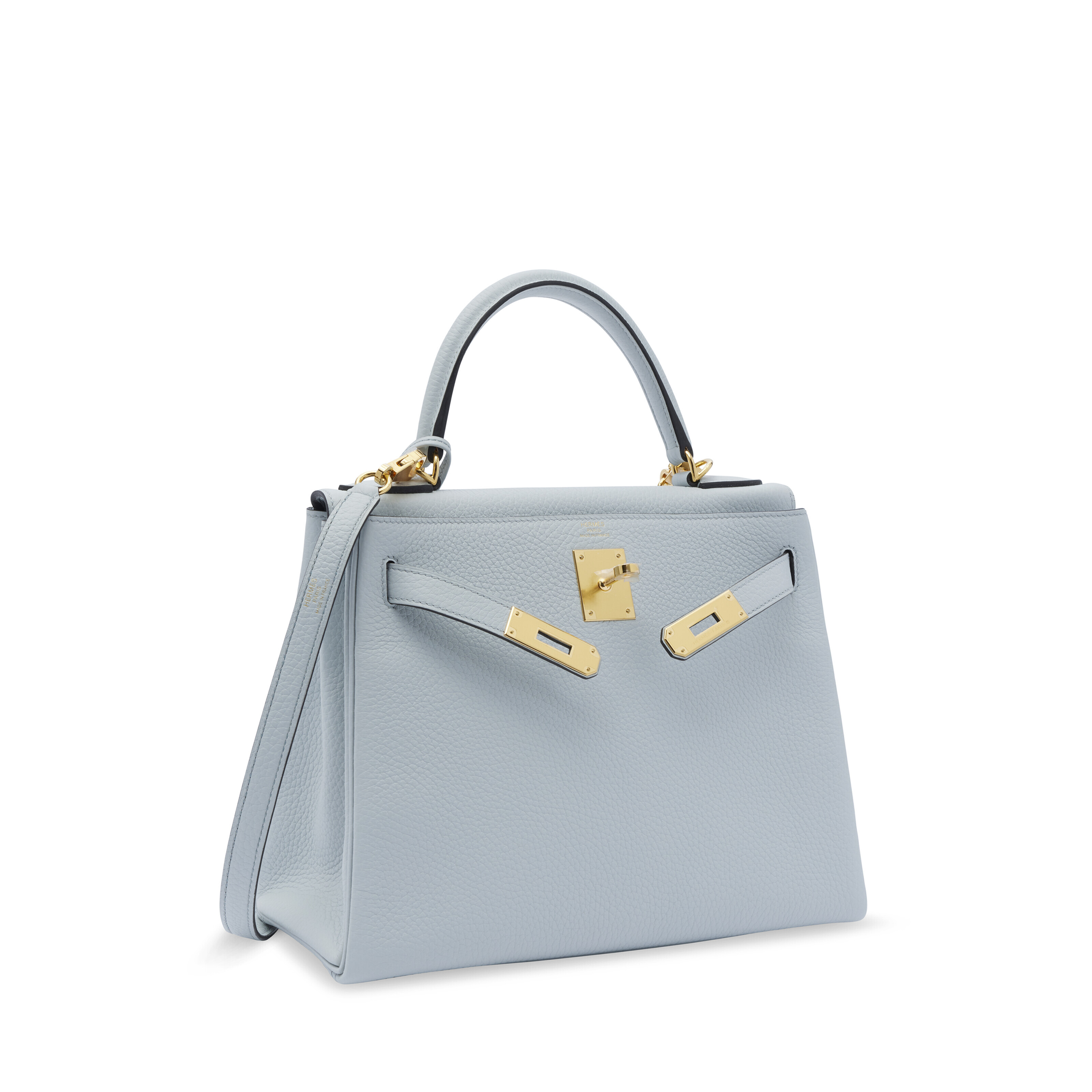 A BLEU BRUME CLÉMENCE LEATHER RETOURNÉ KELLY 28 WITH GOLD