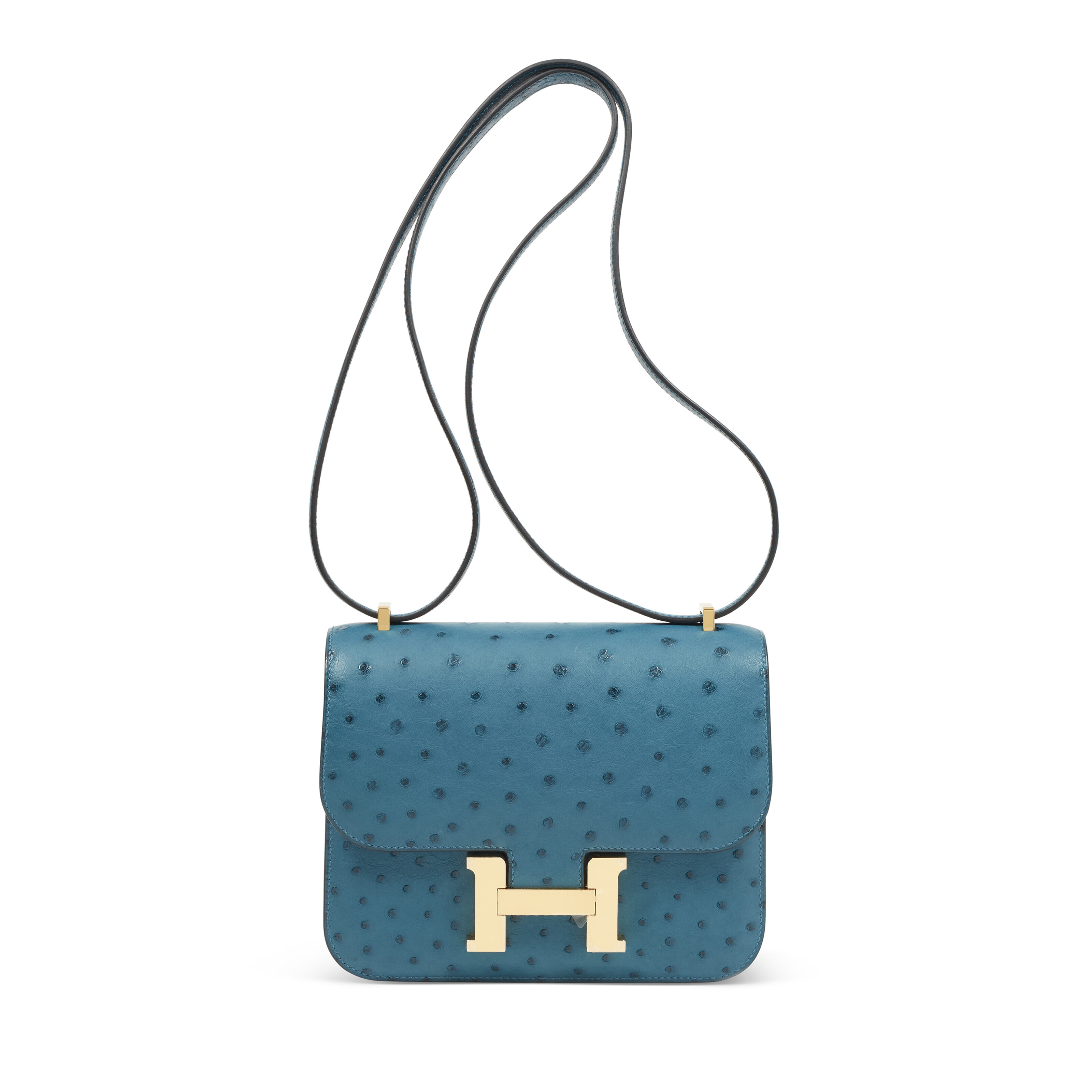 A COBALT OSTRICH MINI CONSTANCE 18 WITH GOLD HARDWARE HERMES 2020 Christie s