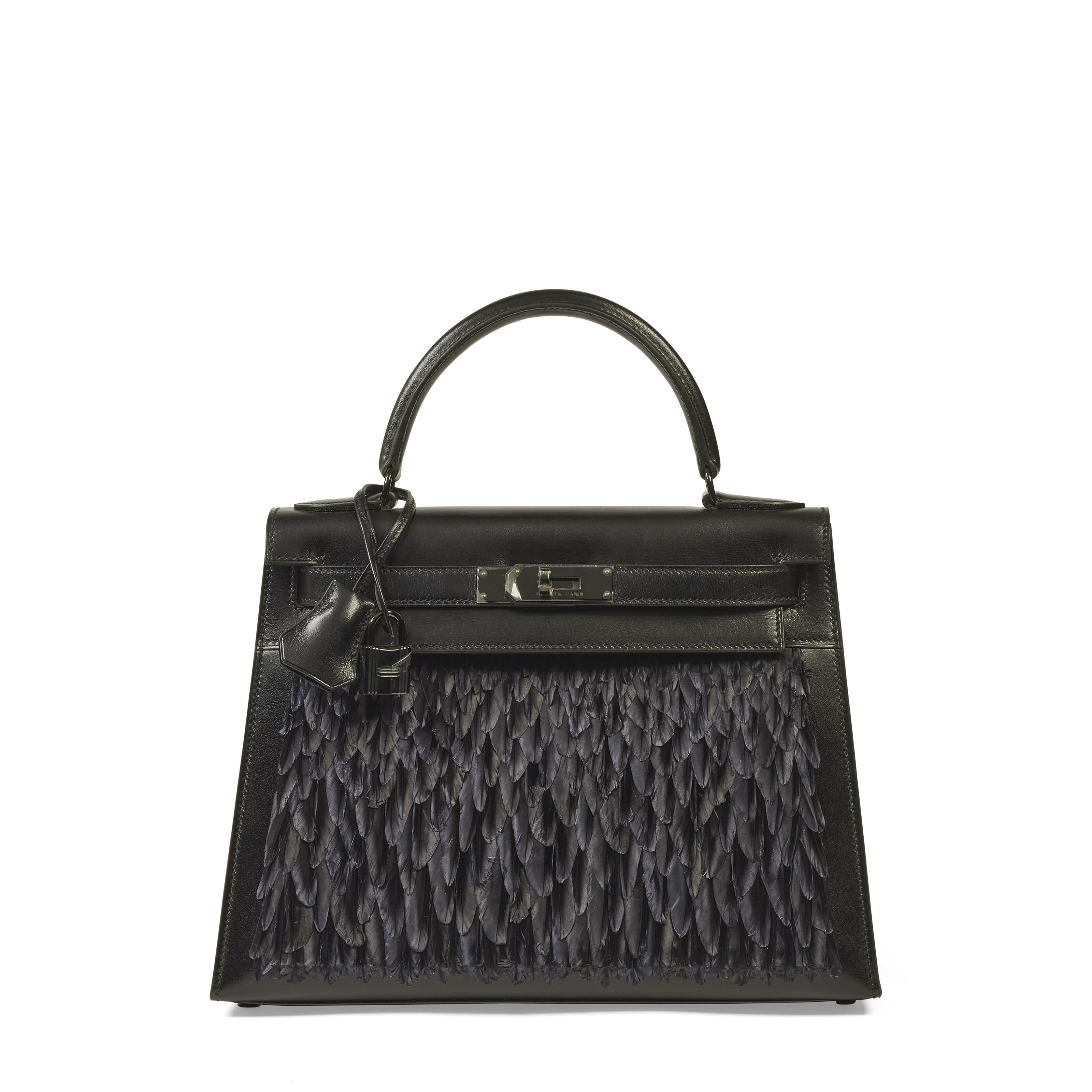 AN EXCEPTIONAL BLACK CALFBOX LEATHER FEATHERS SO BLACK SELLIER