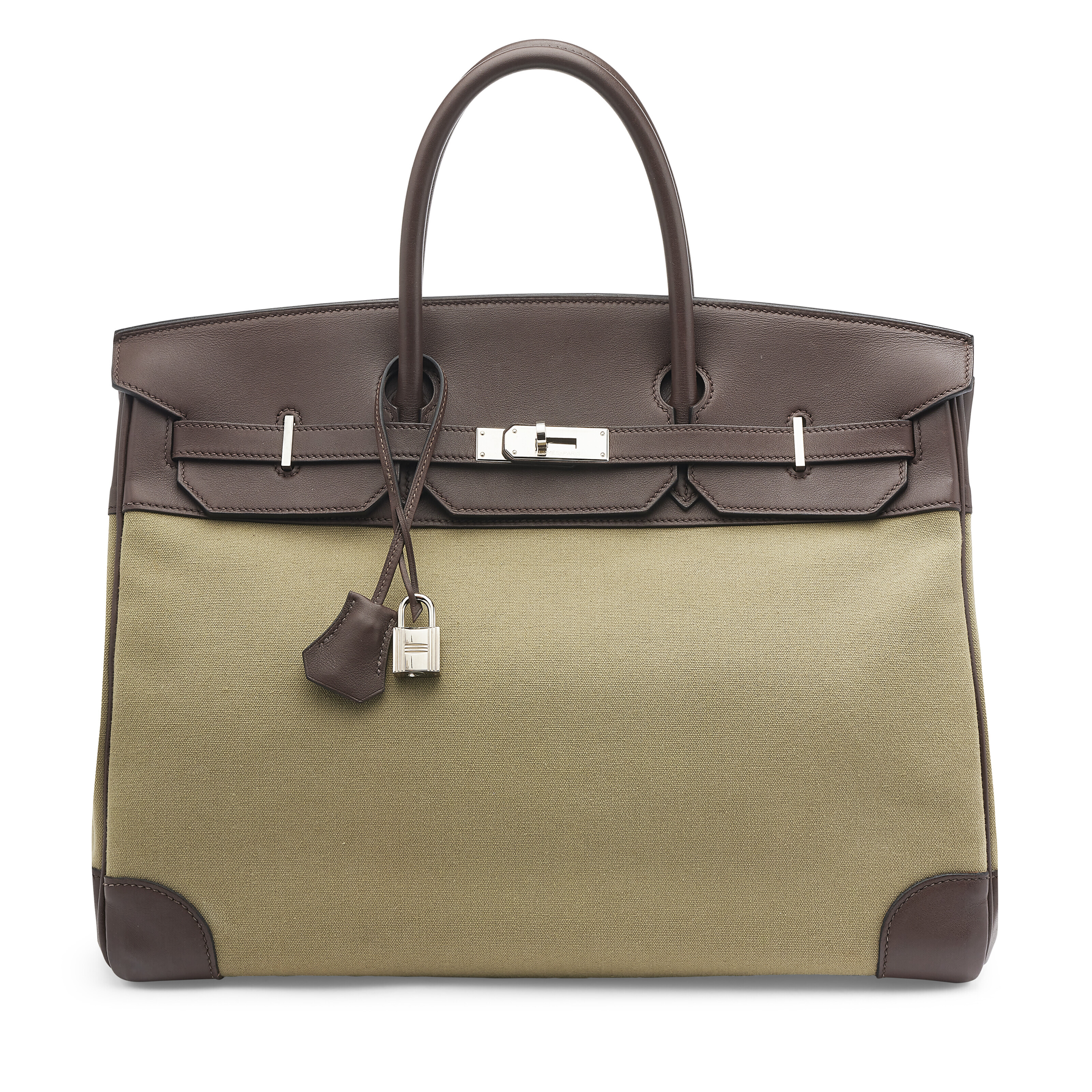 A CHOCOLAT SWIFT LEATHER VERT KHAKI TOILE BIRKIN 40 WITH PALLADIUM HARDWARE HERMES 2009 Christie s