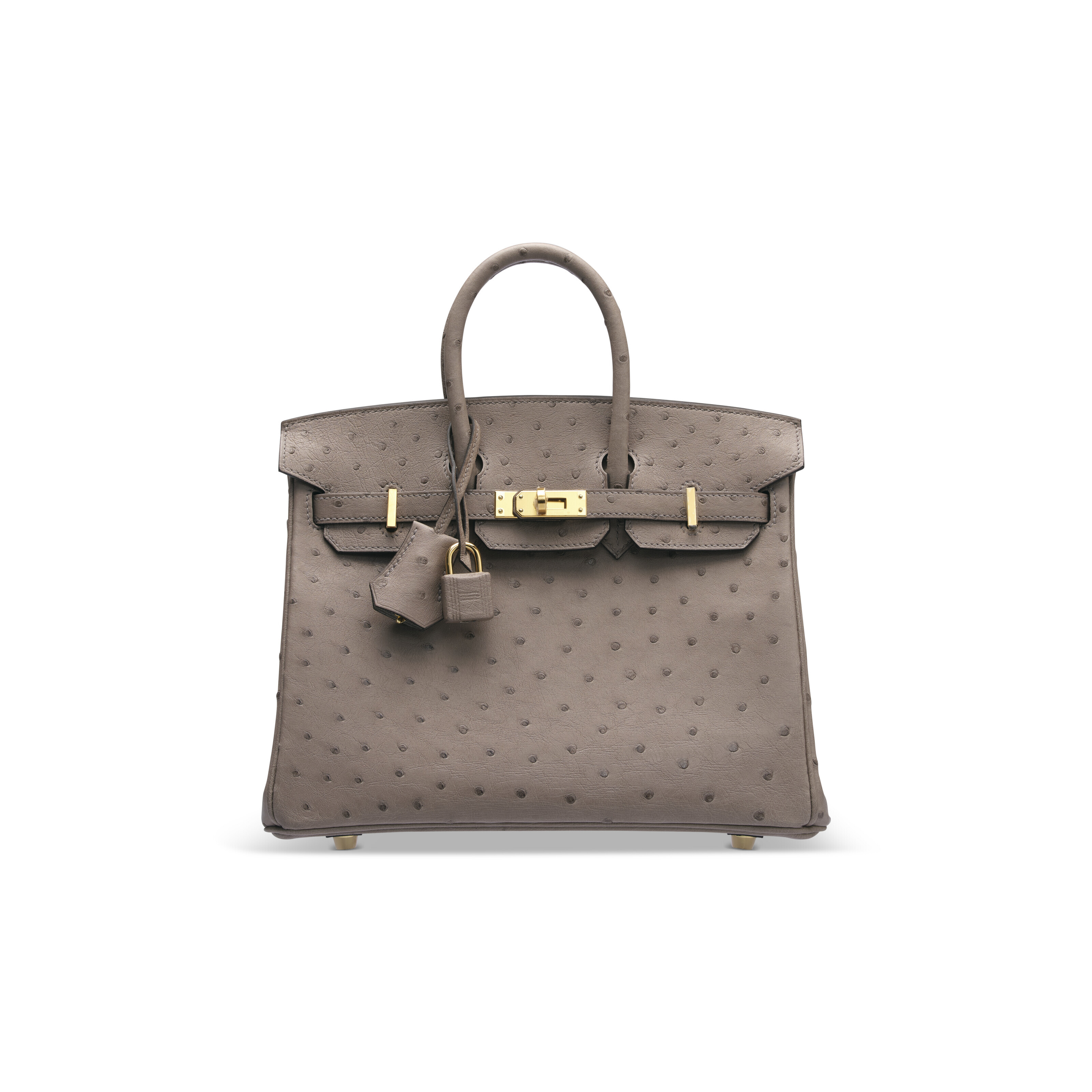 A GRIS TOURTERELLE OSTRICH BIRKIN 25 WITH GOLD HARDWARE