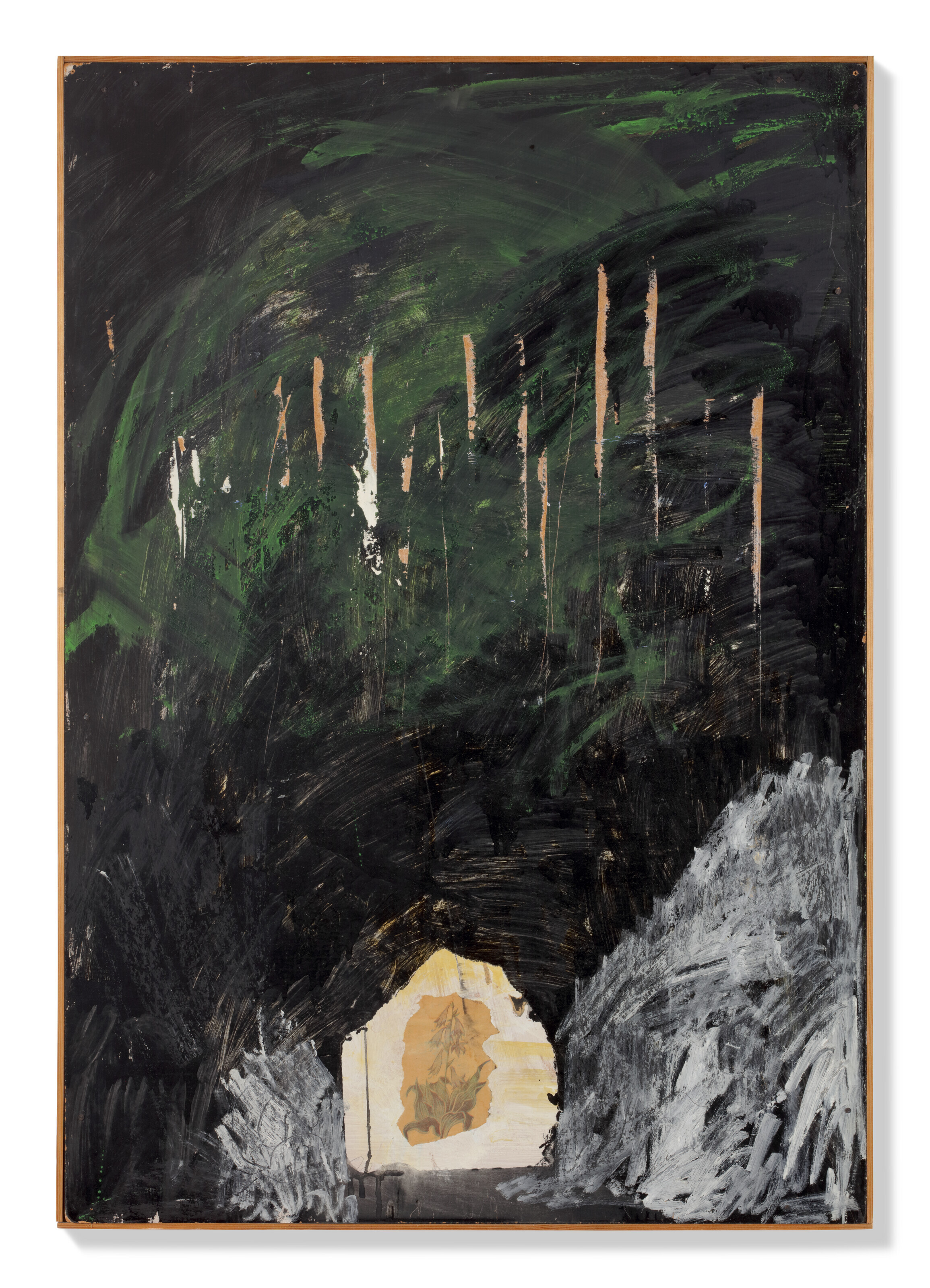 Per Kirkeby (1938-2018), Blomsternes farver I (The colours of the flowers I), 1974. Oil, chalk, d&eacute;coupage and printed paper collage on Masonite, in artist&rsquo;s frame. Image: 94 x 65 cm; overall: 95.5 x 66 cm. Sold for €20,160 on 25 April 2023 at Christie’s Online