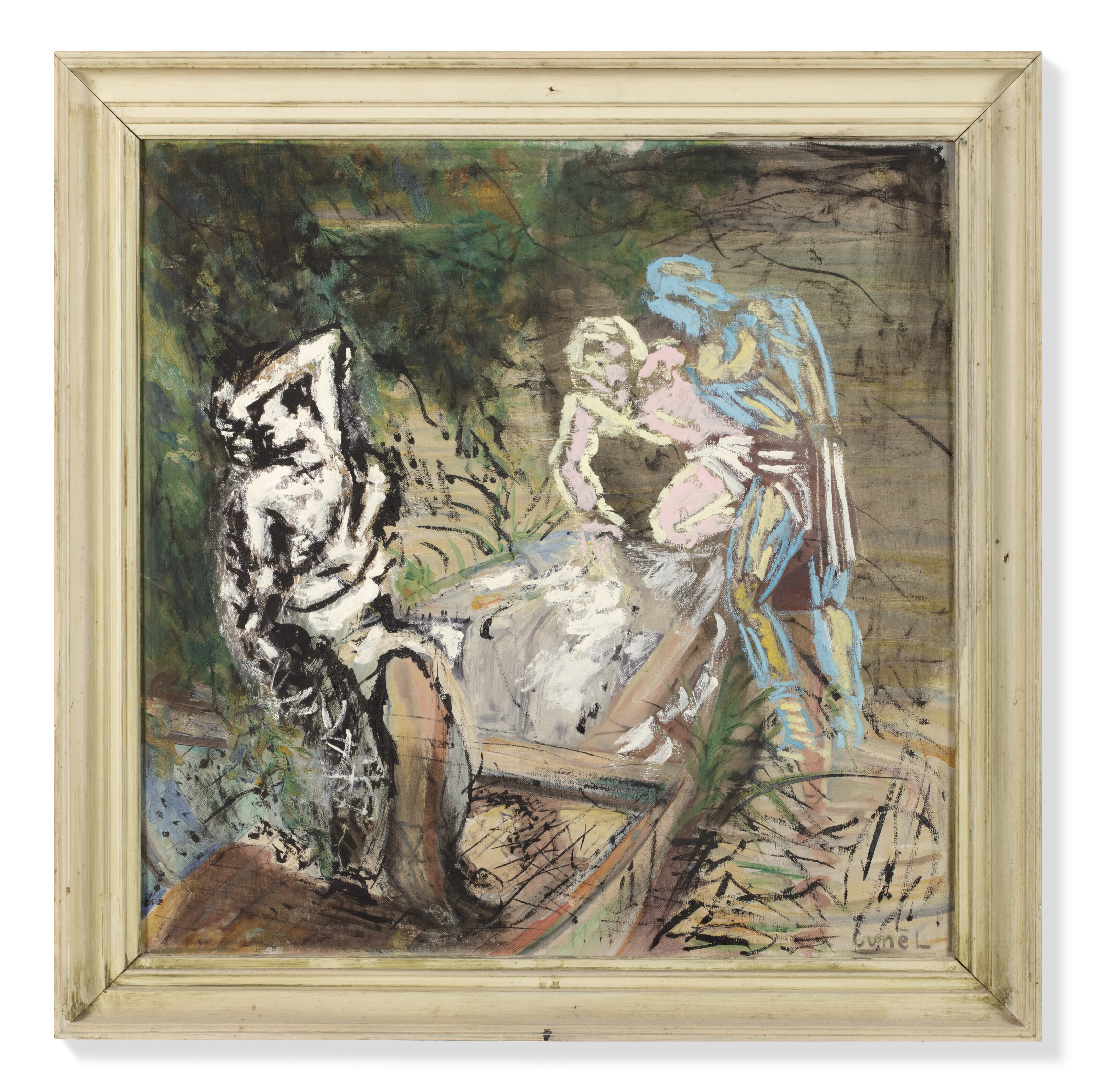 Per Kirkeby (1938-2018), Et Europ&aelig;isk Maleri (A European painting), 1976. Oil on canvas on found painting, in artist&rsquo;s frame. Canvas: 65.5 x 65.5 cm; overall: 76.5 x 76.5 cm. Sold for €25,200 on 25 April 2023 at Christie’s Online