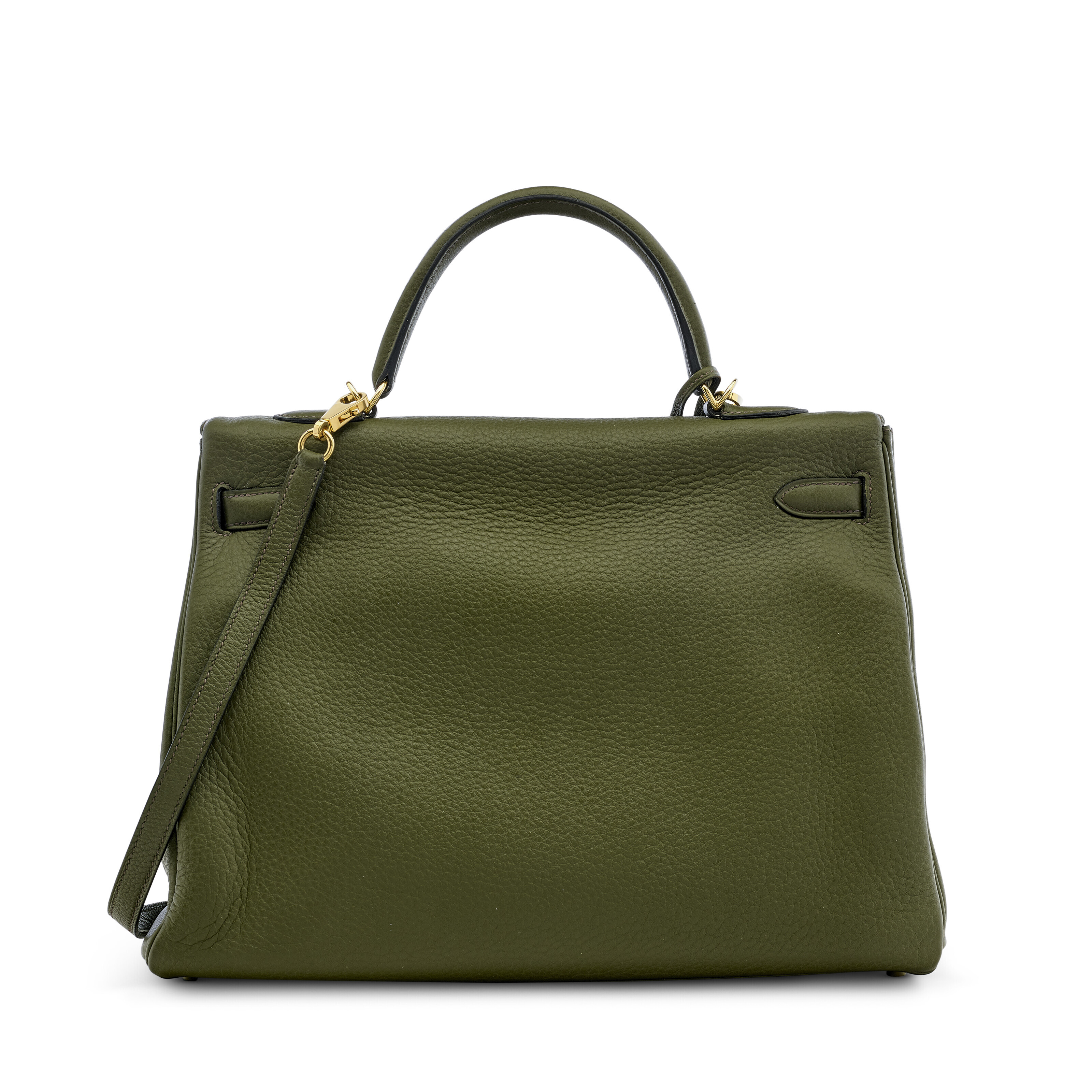 コーデュロイ グリーン バスケット A VERT OLIVE CLÉMENCE LEATHER RETOURNÉ KELLY 35 WITH GOLD HARDWARE