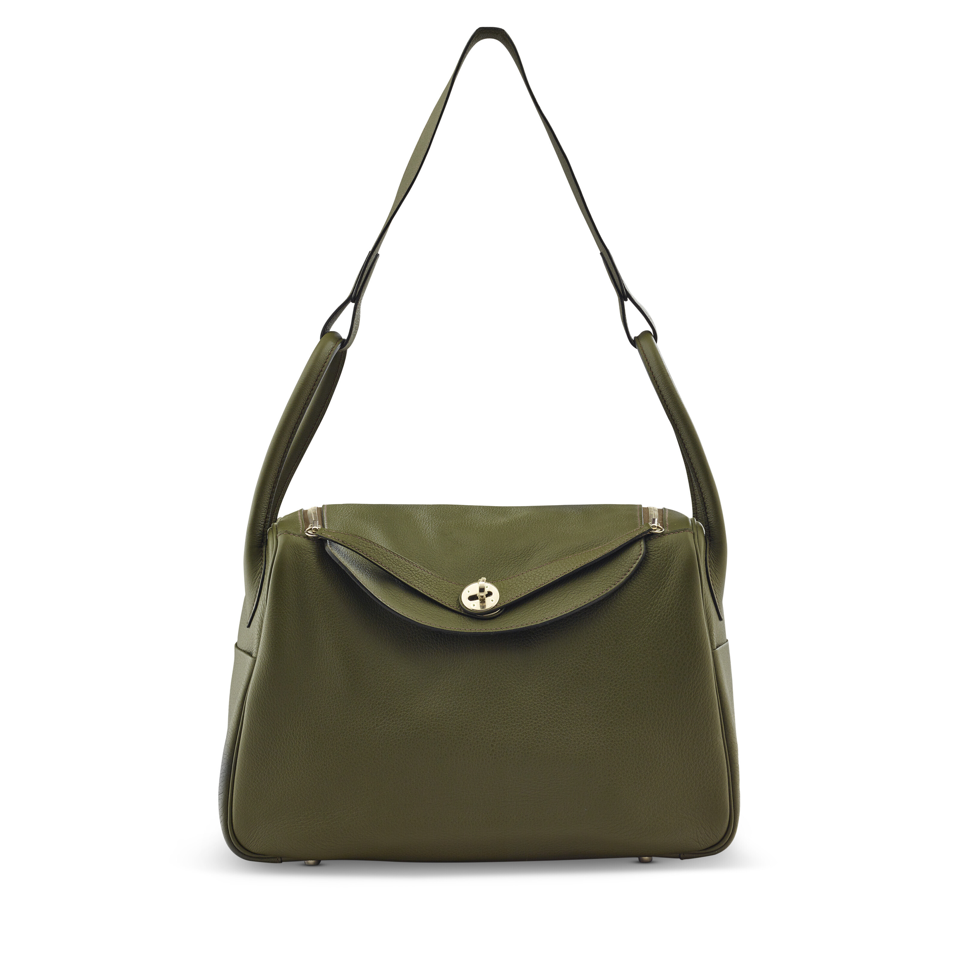 A VERT OLIVE CLÉMENCE LEATHER LINDY 34 WITH PALLADIUM HARDWARE